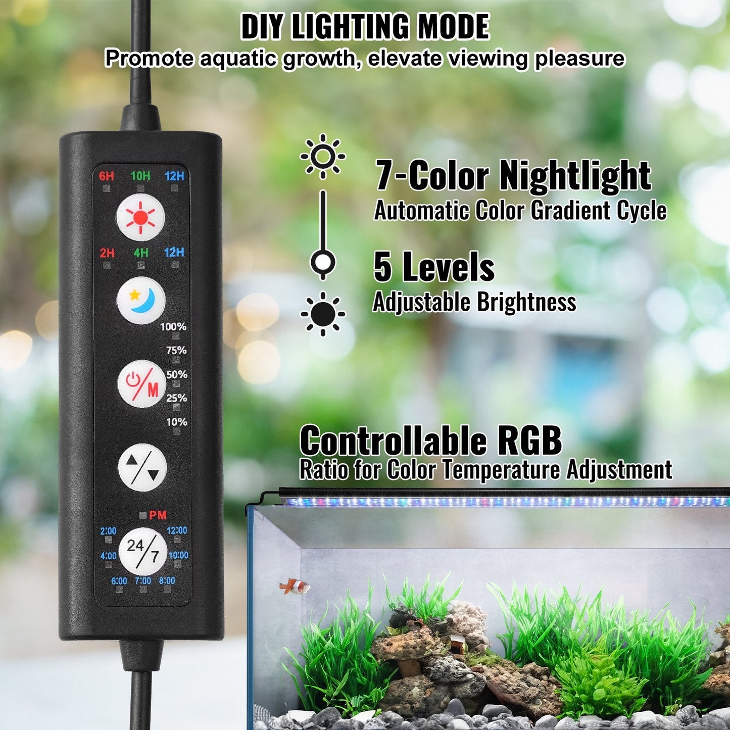 36W Full Spectrum Aquarium Light with Adjustable Timer & Extendable Brackets