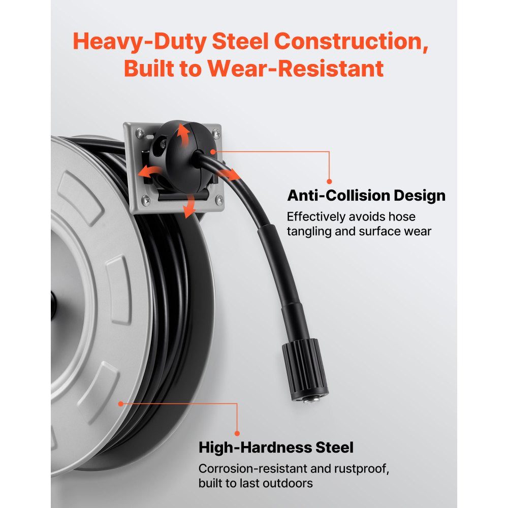 Pressure Washer Hose Reel 19.8m x 6.4mm Retractable 3200PSI Auto-Rewinding