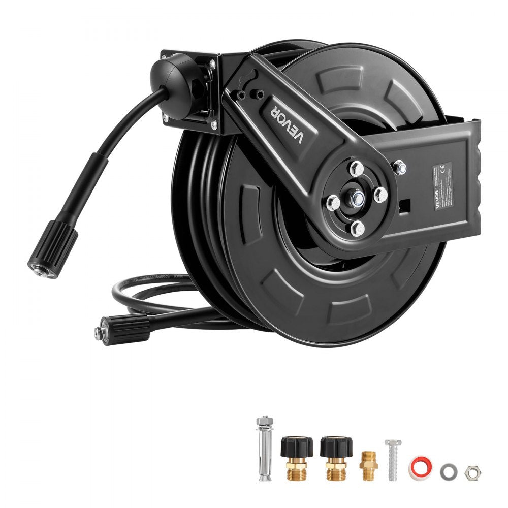 Pressure Washer Hose Reel 18.3m x 6.4mm Retractable 4000PSI Auto-Rewinding