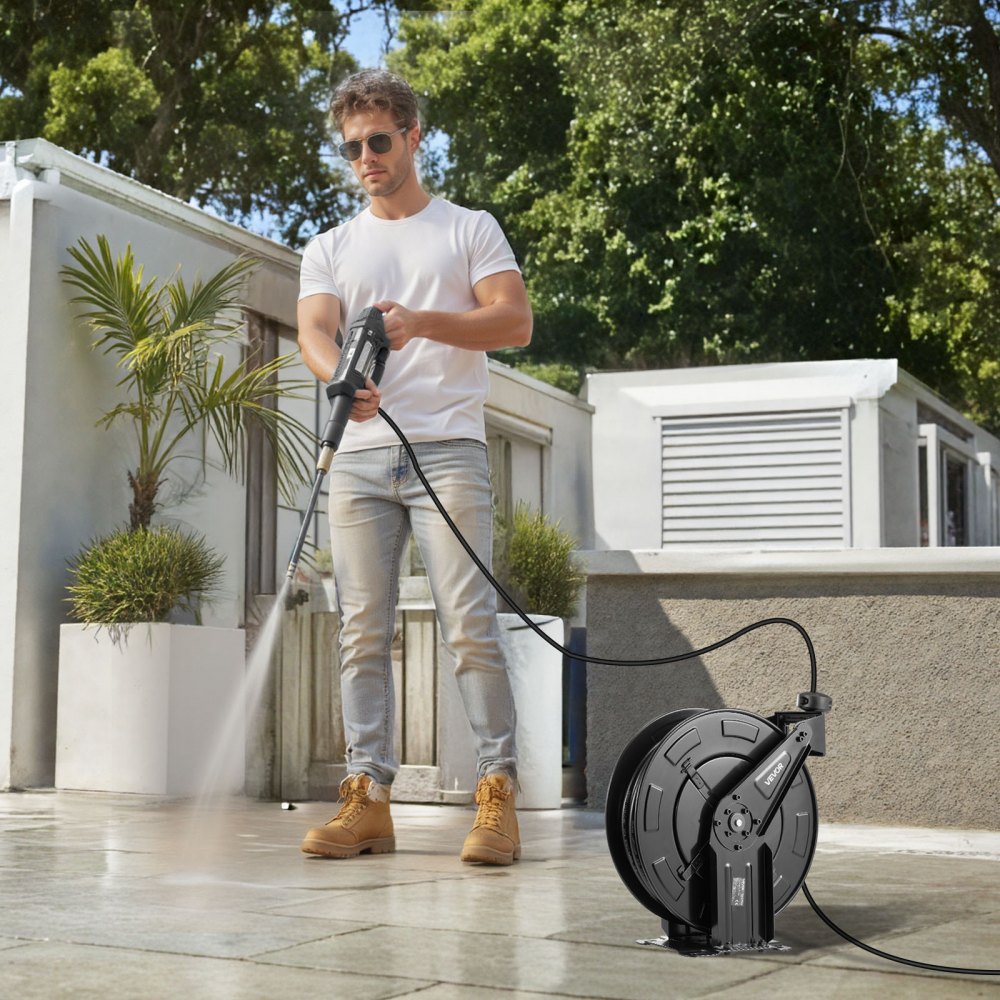 Pressure Washer Hose Reel 15.2m x 9.5mm Retractable 4000PSI Auto-Rewinding