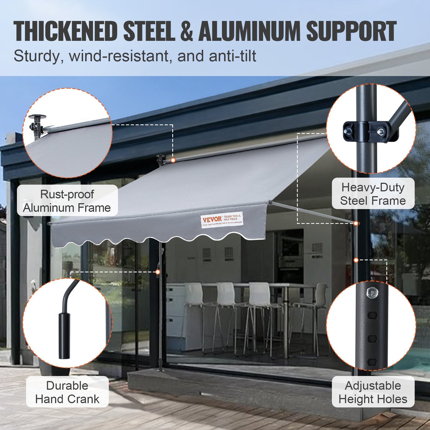 VEVOR Manual Retractable Awning, 3m Outdoor Retractable Patio Awning Sunshade Shelter,