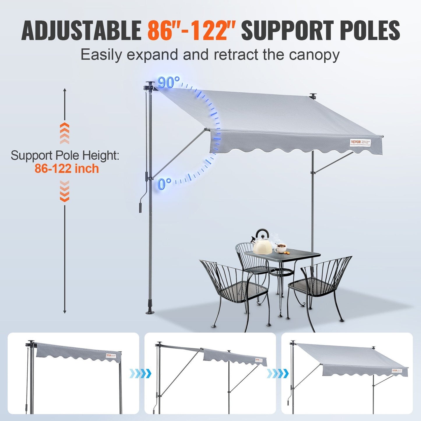 Manual 3m Retractable Patio Awning with Sunshade Curtain for Outdoor Use