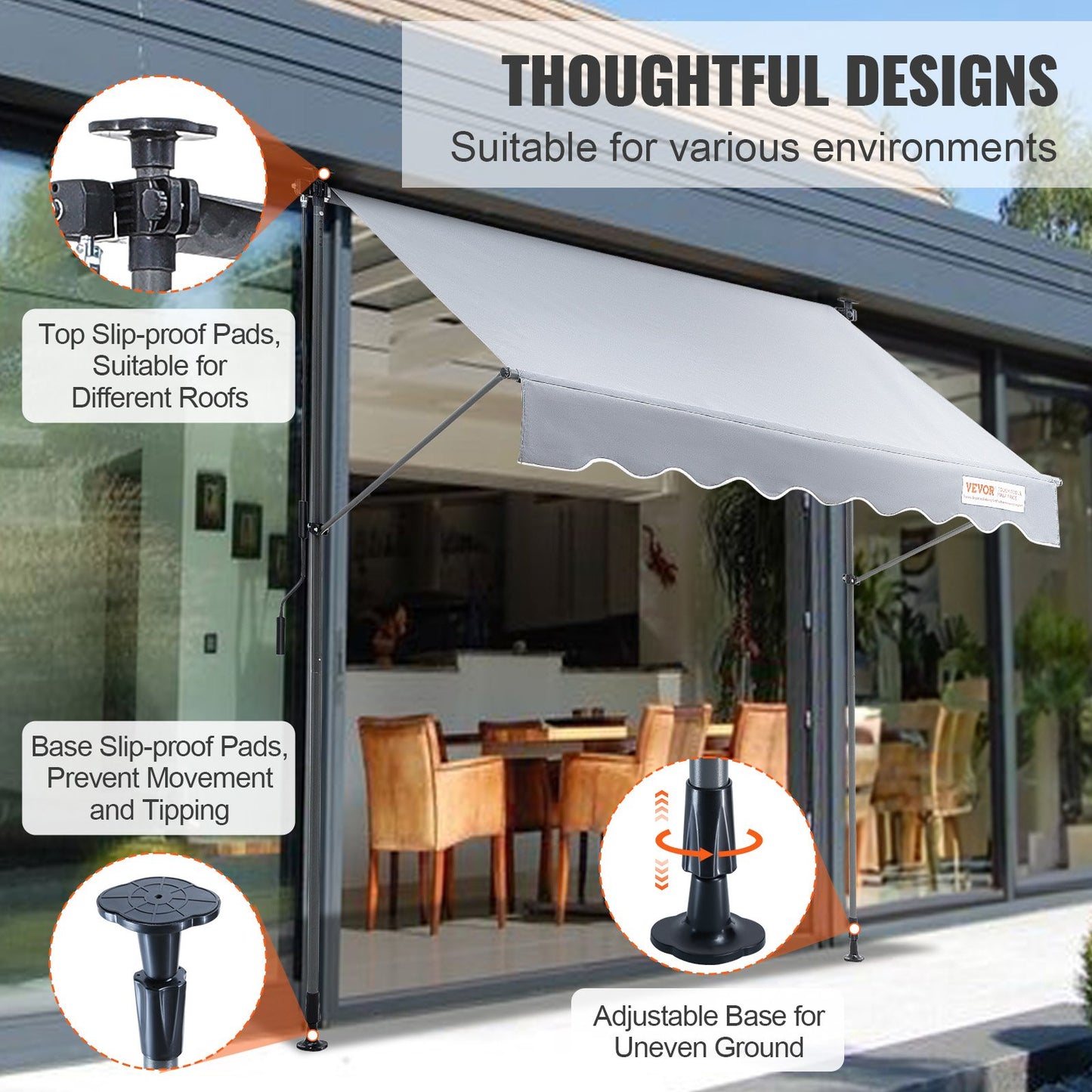 VEVOR Manual Retractable Awning, 3m Outdoor Retractable Patio Awning Sunshade Shelter,
