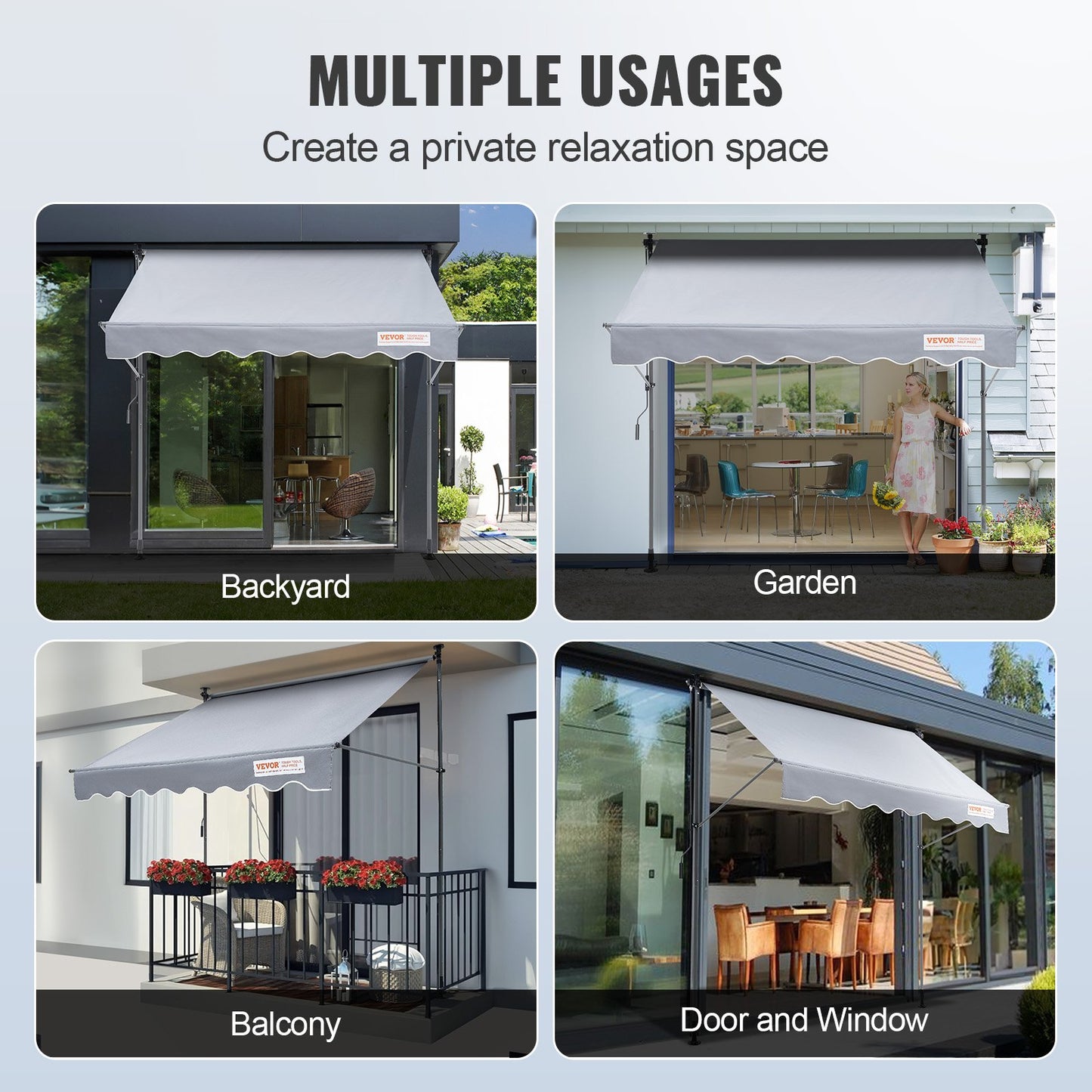 VEVOR Manual Retractable Awning, 3m Outdoor Retractable Patio Awning Sunshade Shelter,