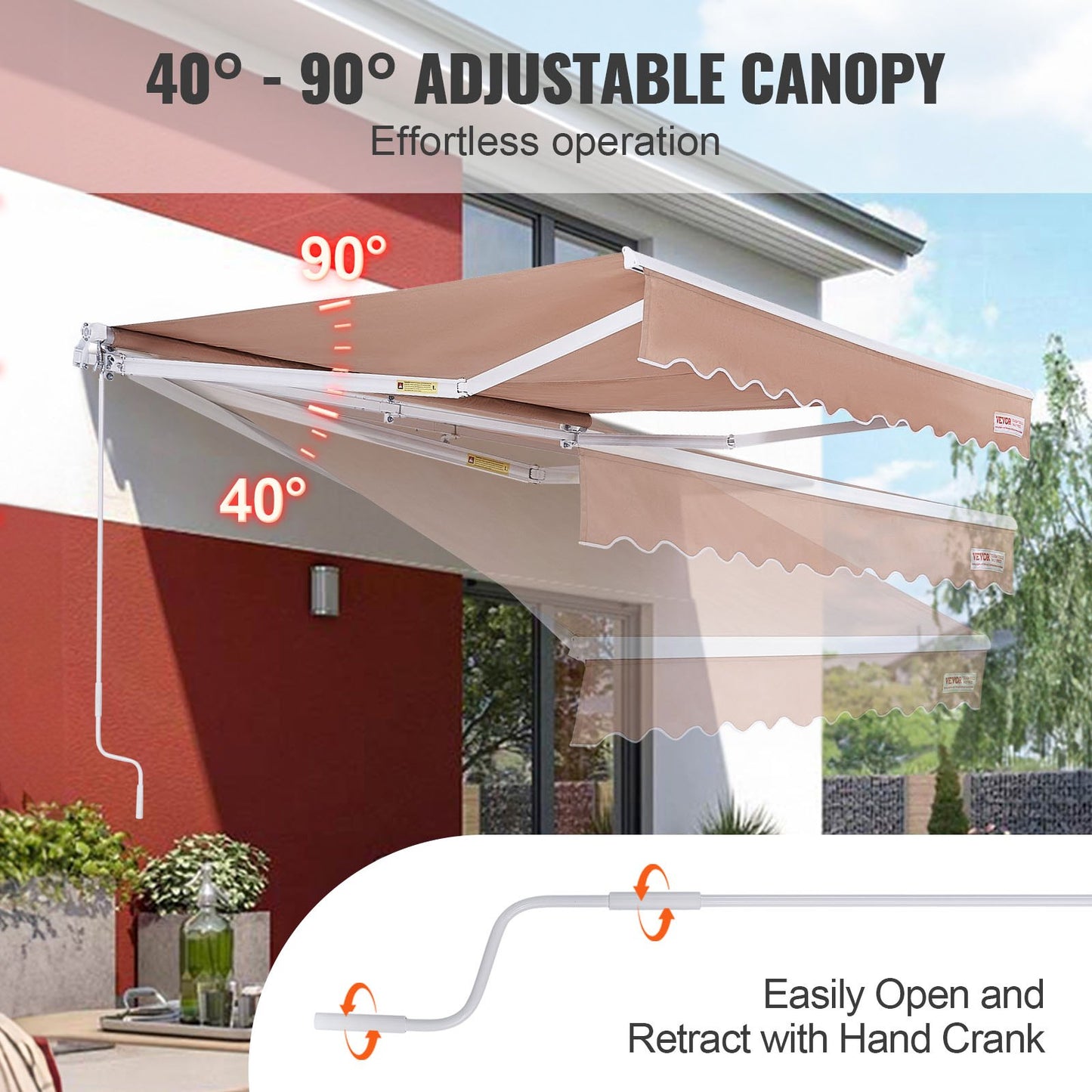 VEVOR Manual Retractable Awning, 2.44 x 2.13m Outdoor Patio Awning Retractable Sun