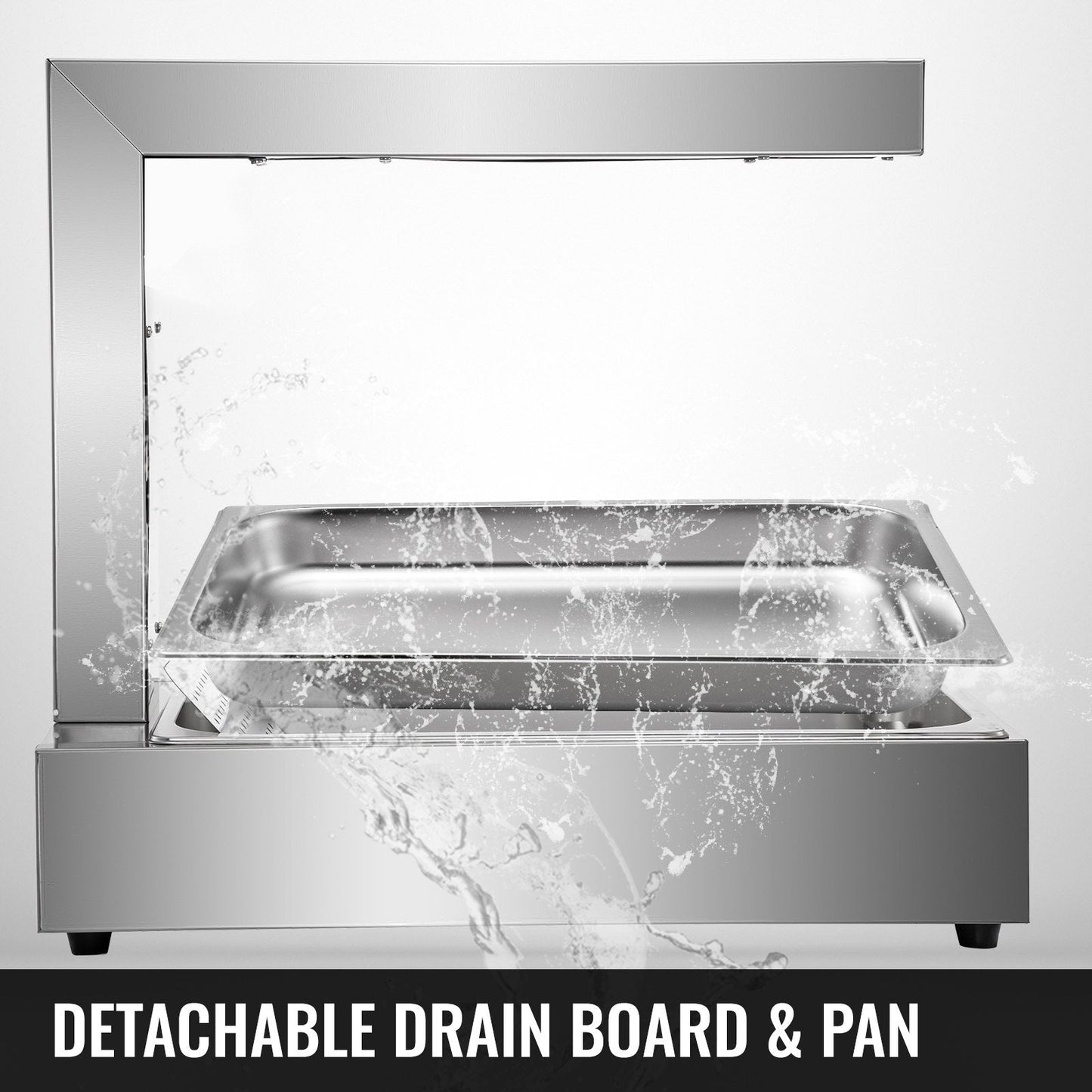 Stainless Steel Food Heat Lamp with Detachable Drain Board, 50-80℃, 1000W