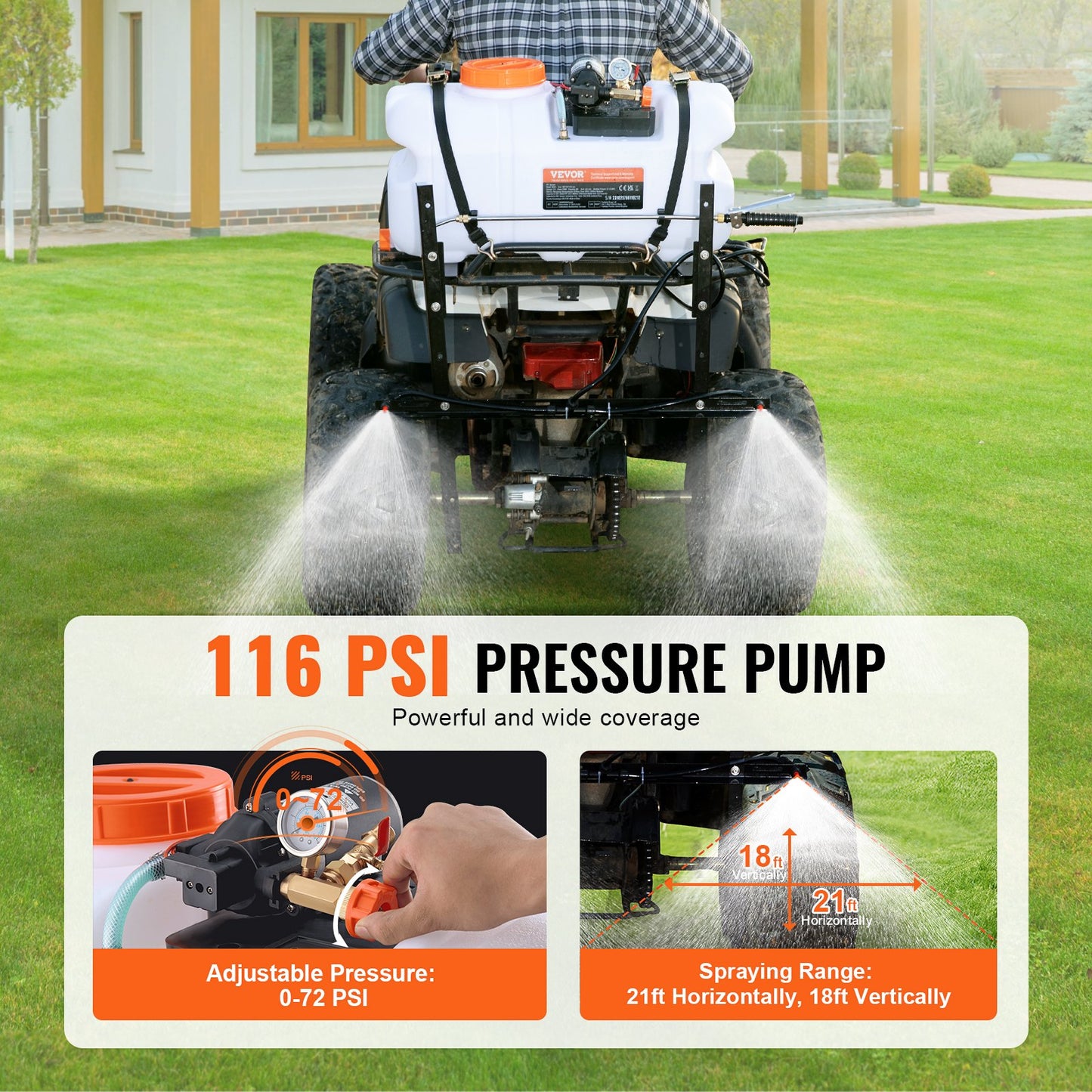 VEVOR ATV Sprayer 60 L/15.9 Gal ATV/UTV Spot Sprayer with A Nozzle Boom 1.9 GPM