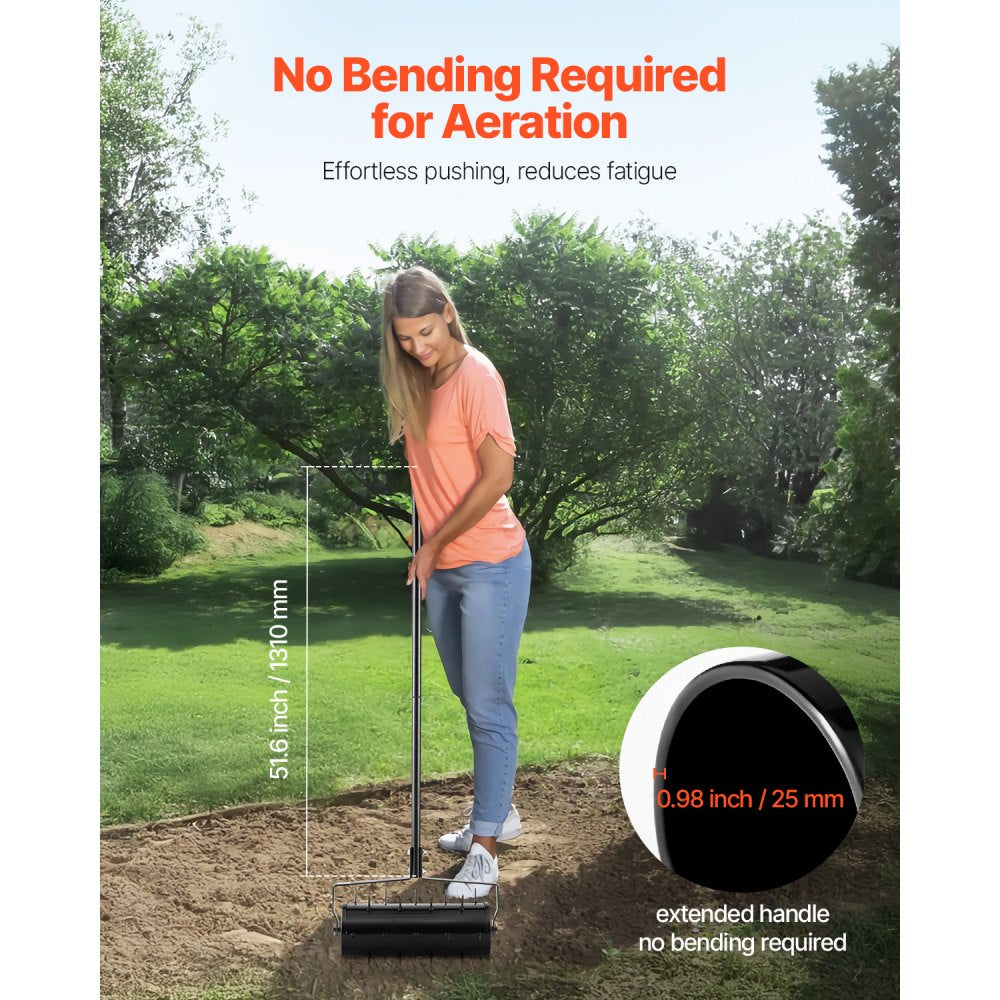 Rolling Lawn Aerator 45.7 cm Heavy-Duty Manual Rolling Aerator Lawn Black