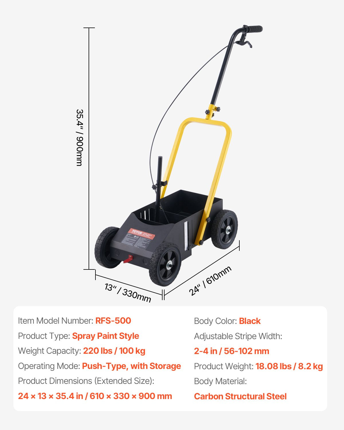 VEVOR Striping Line Marking Machine 610 x 330 x 900 mm Striping Machine Black