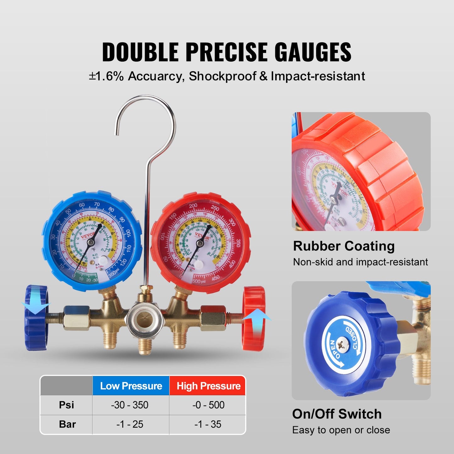 VEVOR AC Gauge Set - 3 Way AC Manifold Gauge Set for R134A R22 R12 R502 Refrigerant,