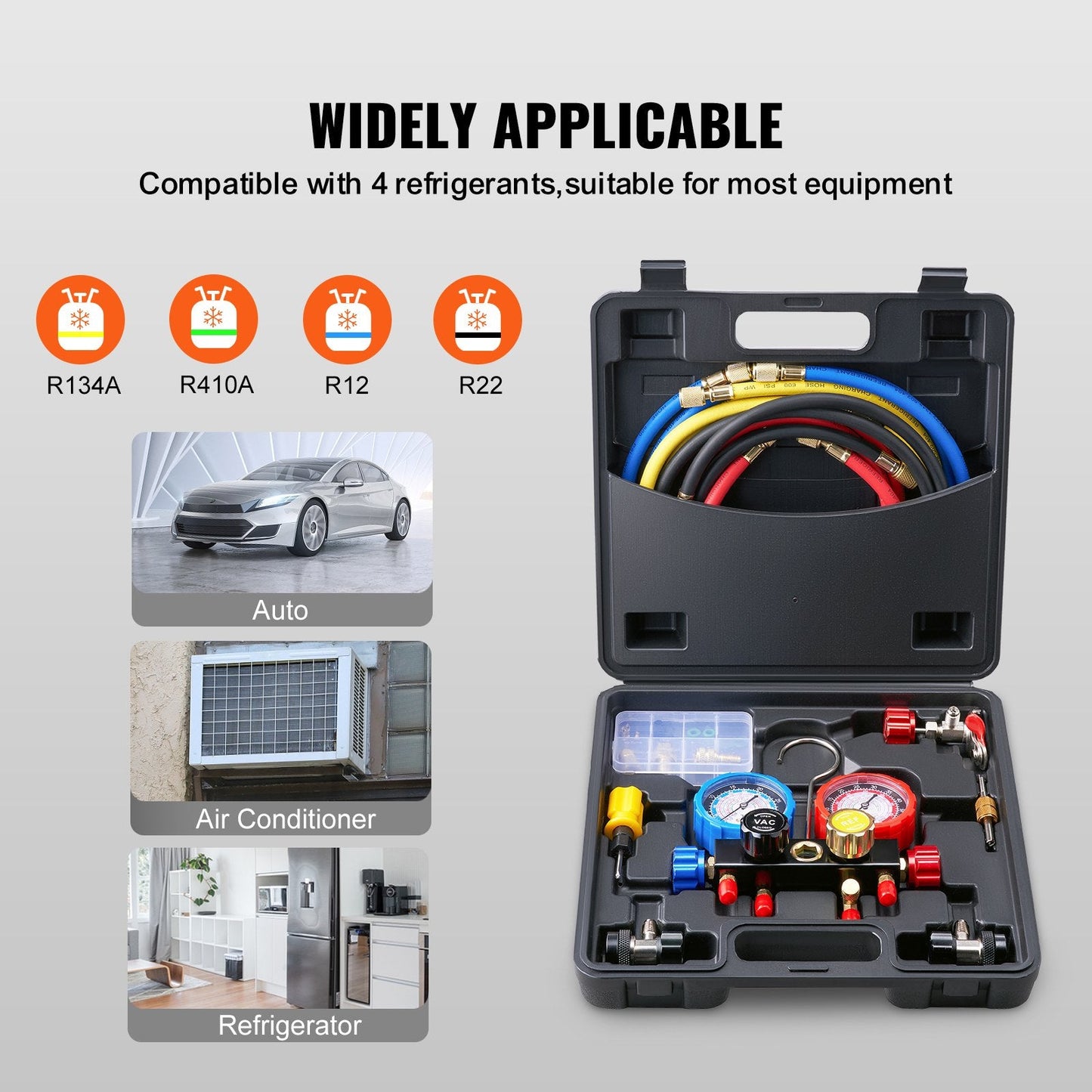 4-Way AC Manifold Gauge Set for Multiple Refrigerants with 1.5m Hose
