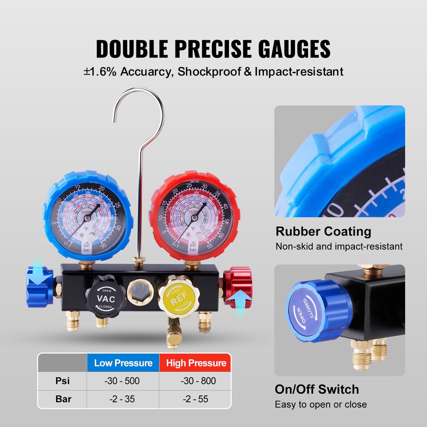 VEVOR AC Manifold Gauge Set 4-Way Fit R134A R22 R12 R502 Refrigeration Charging