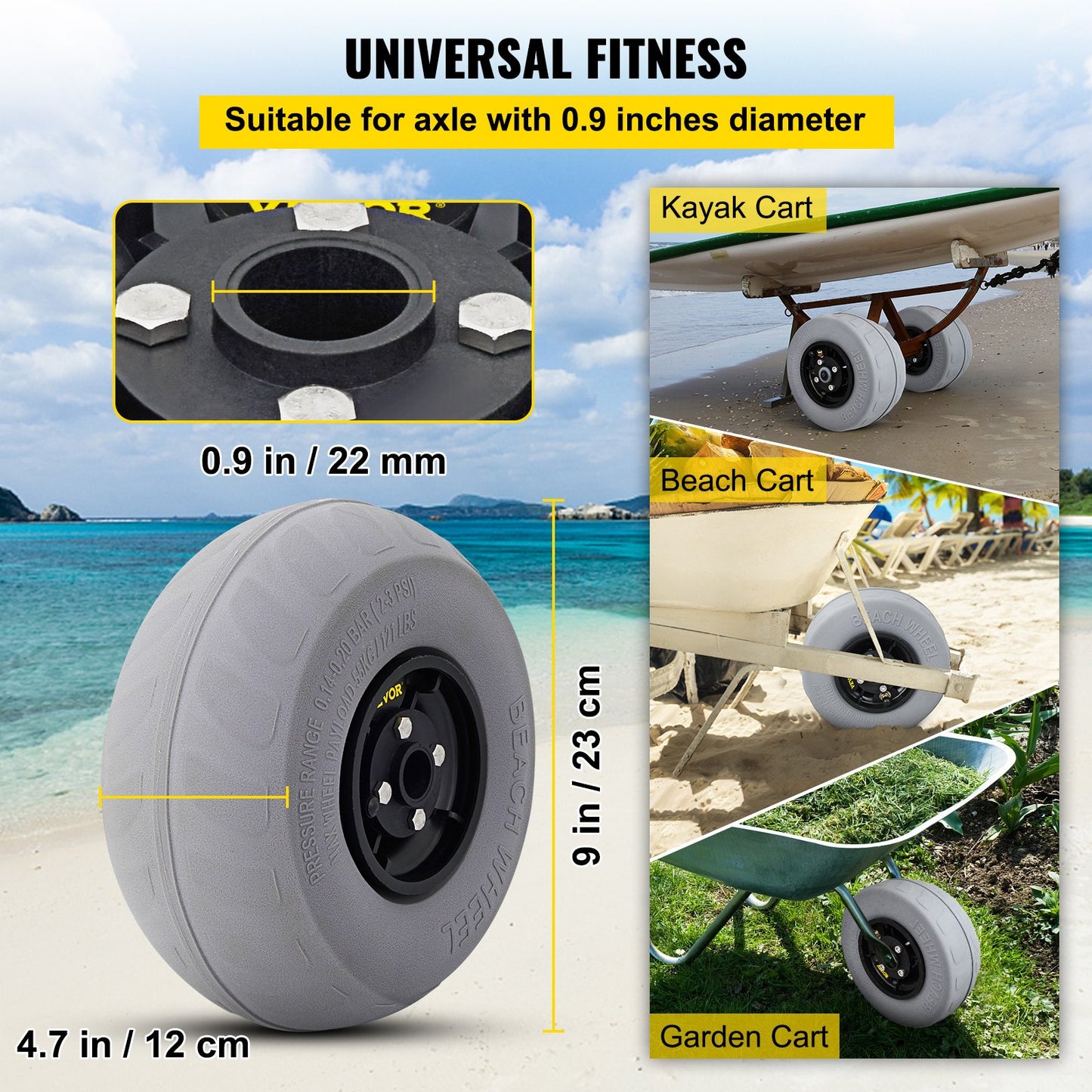 VEVOR Balloon Beach Wheels Replacement Beach Tire 9" PVC 77LBS Payload Capacity