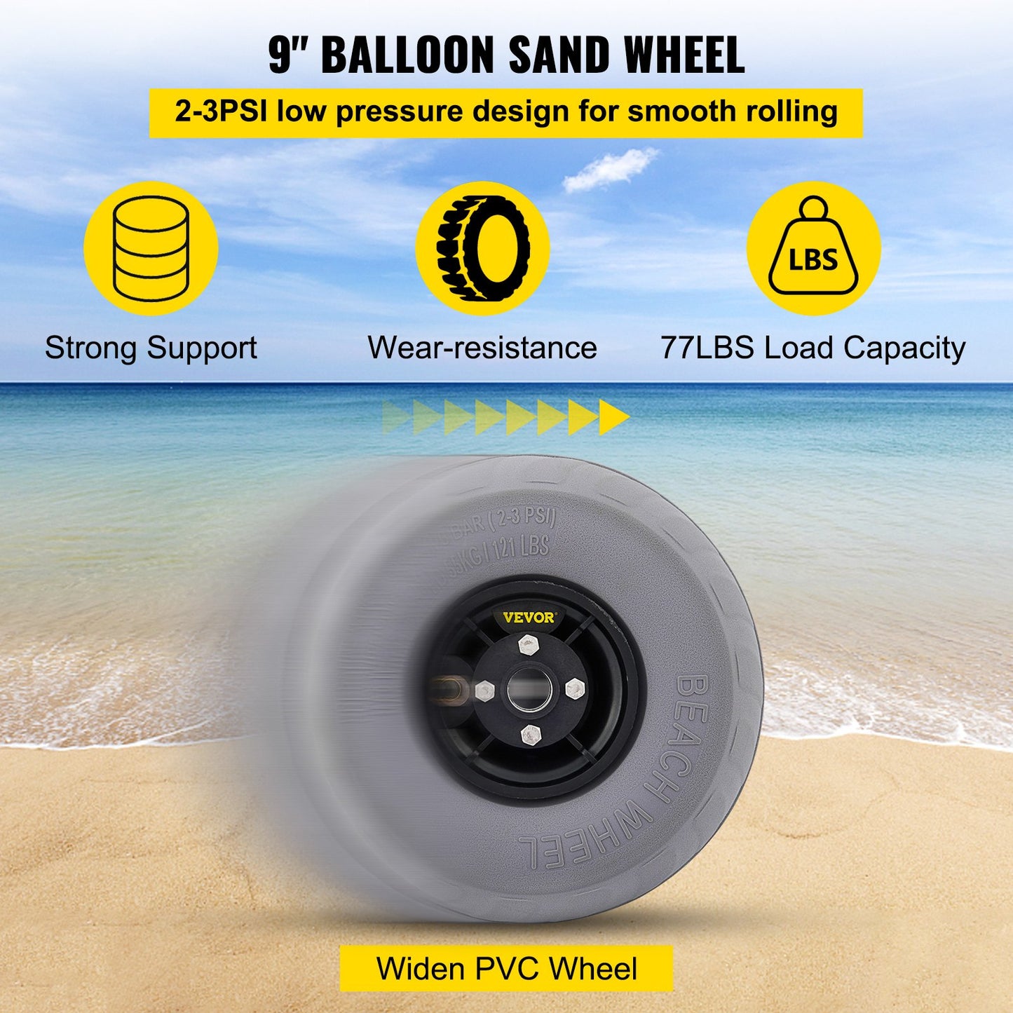 VEVOR Balloon Beach Wheels Replacement Beach Tire 9" PVC 77LBS Payload Capacity