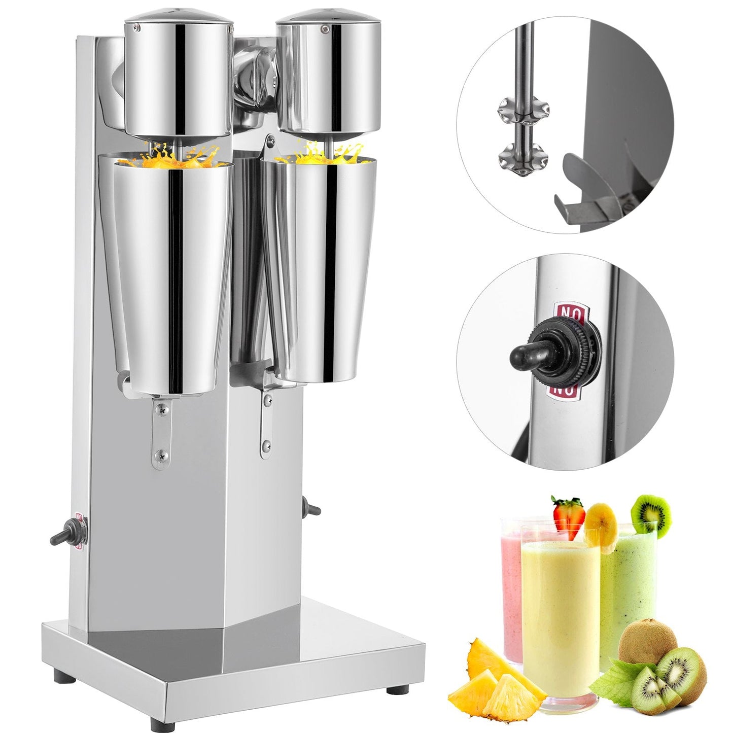 Commercial Double-Head Milkshake Maker with Stainless Steel Frother