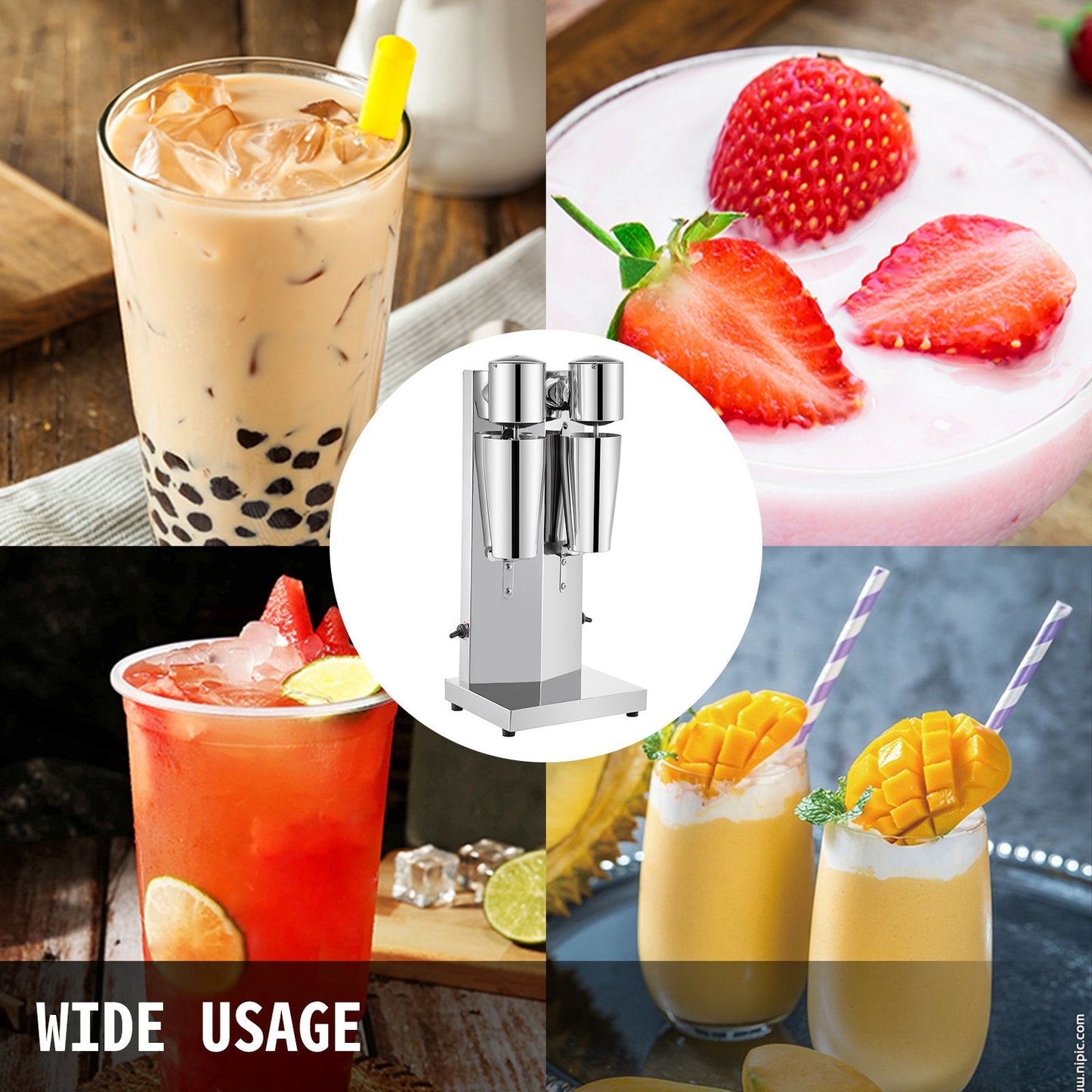 Commercial Double-Head Milkshake Maker with Stainless Steel Frother