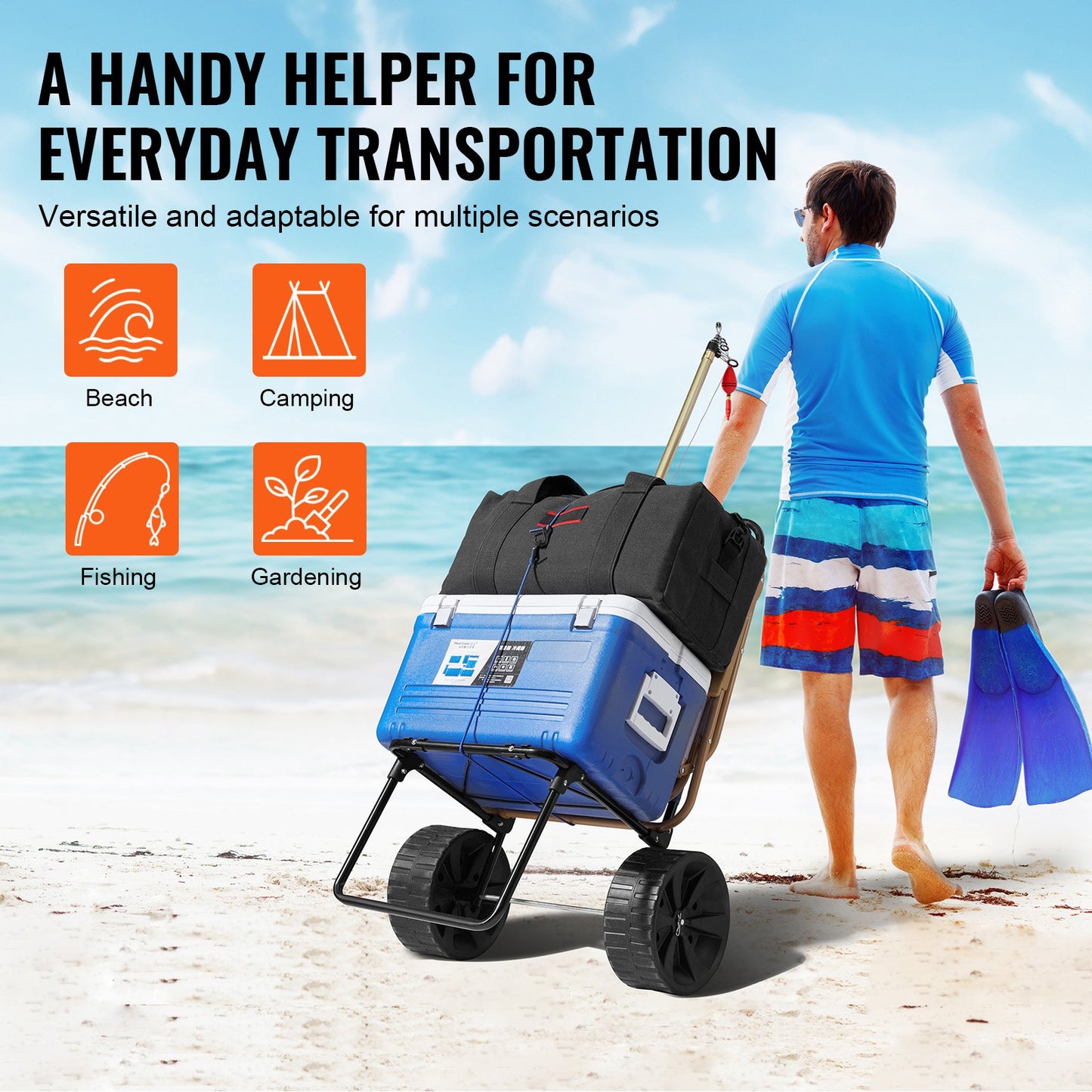 VEVOR Beach Dolly with Big Wheels for Sand, 15.4" x 15.7" Cargo Deck, w/ 10" PE