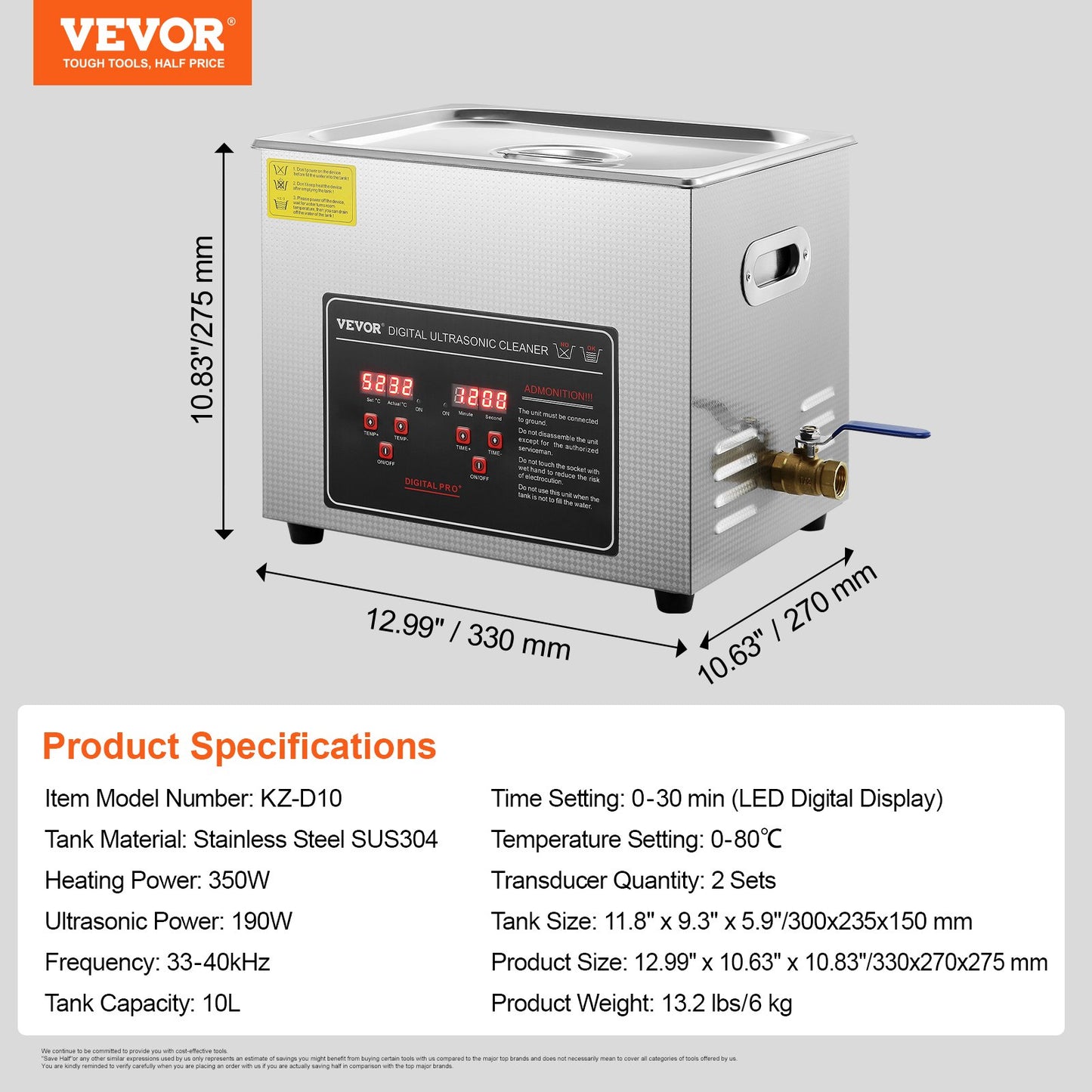 VEVOR Ultrasonic Cleaner with Digital Timer & Heater, Professional Ultra Sonic Jewelry