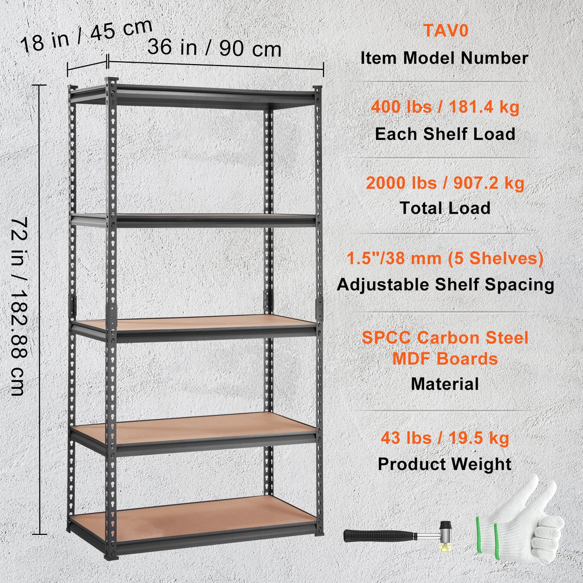 VEVOR Storage Shelving Unit, 5-Tier Adjustable, 907 kg Capacity, Heavy Duty Garage