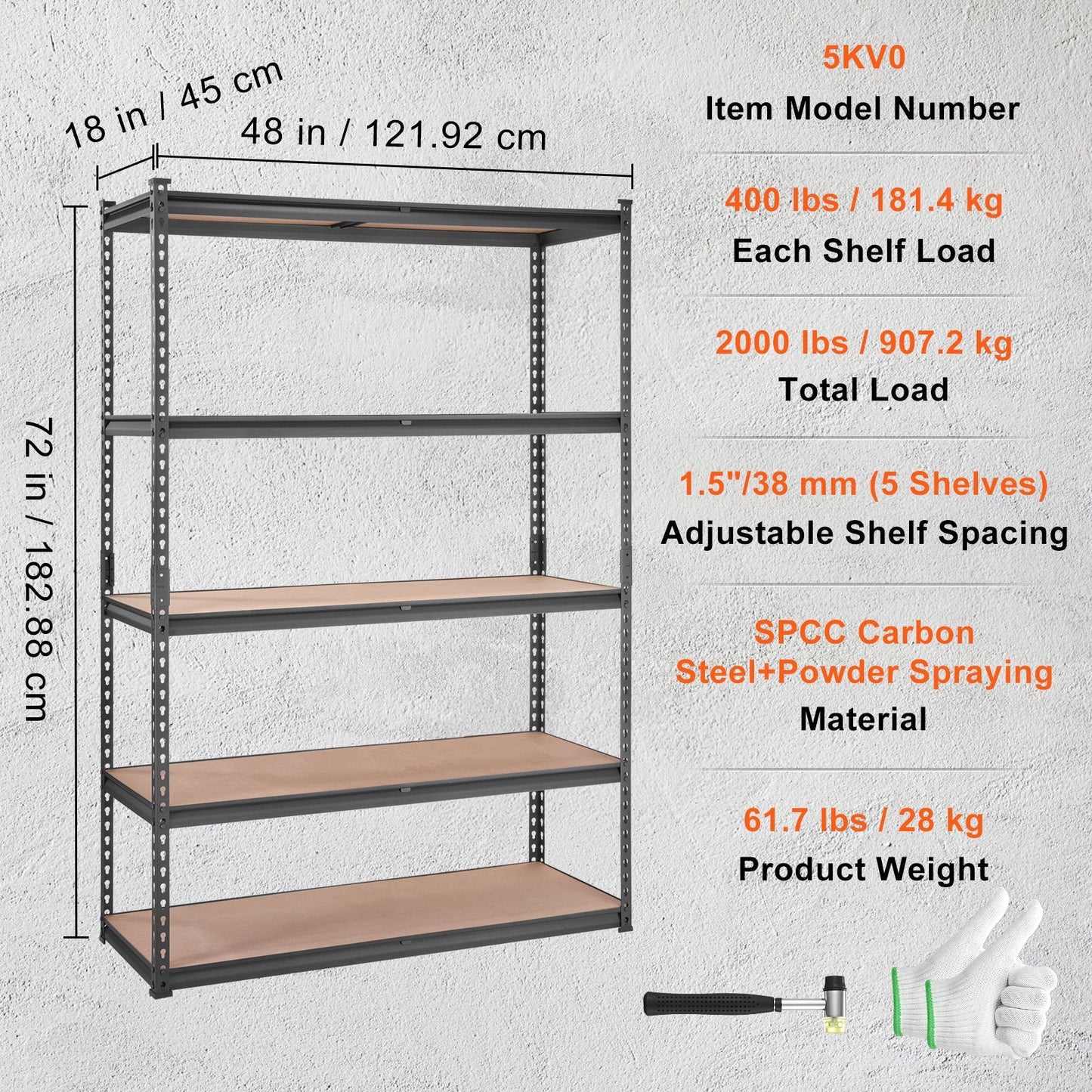 Heavy Duty 5-Tier Metal Shelving Unit, 907 kg Capacity, Adjustable for Garage