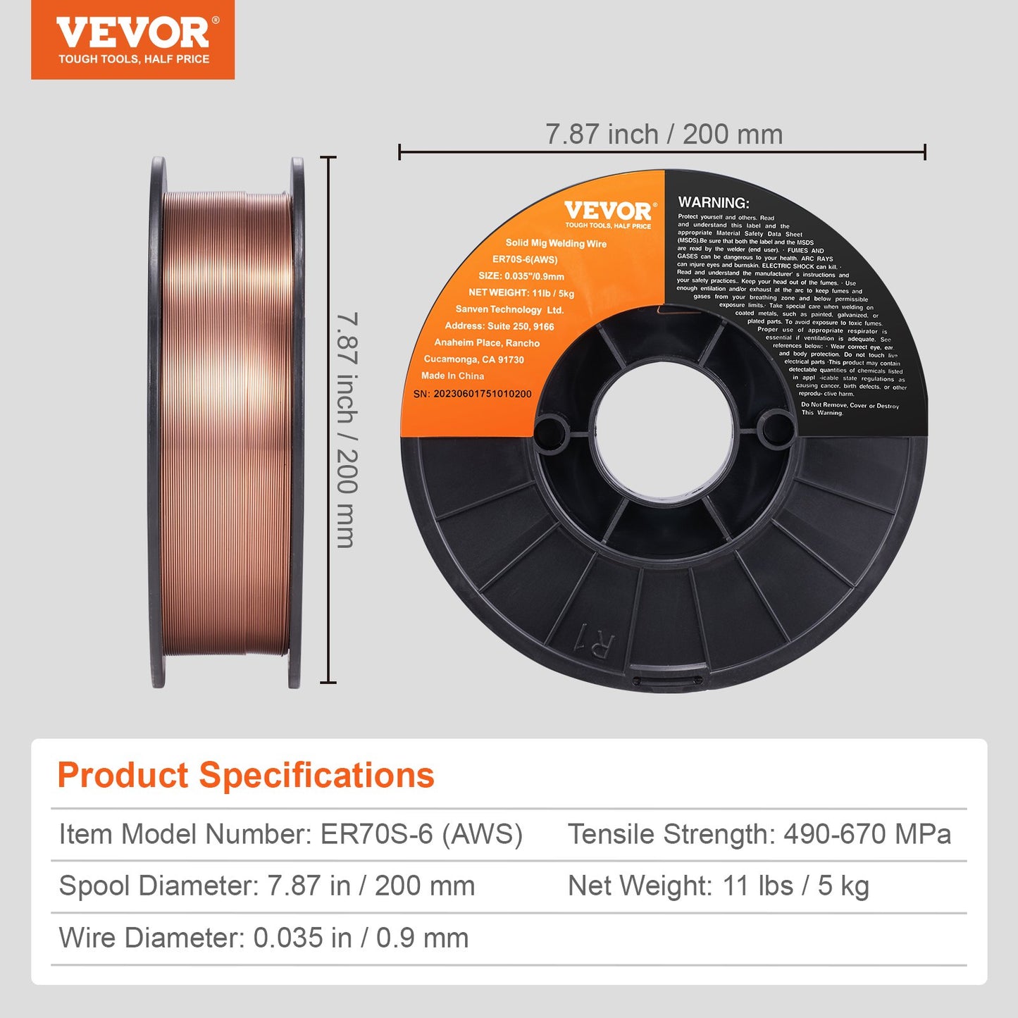 VEVOR Solid MIG Welding Wire, ER70S-6 0.035-inch 11LBS with Low Splatter and High