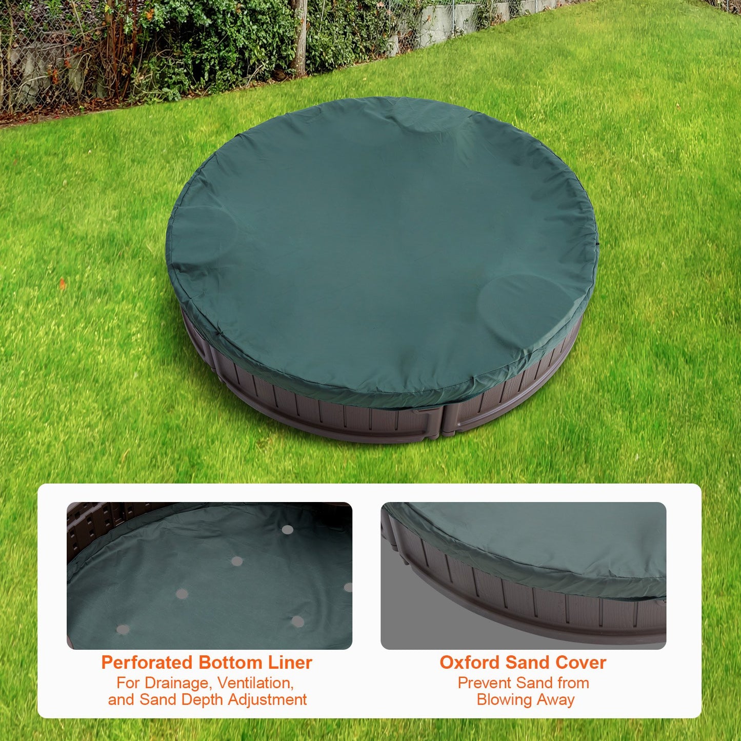 VEVOR Sandbox with Cover, 47.2 x 9.1 in Round Sand Box, HDPE Sand Pit with 3 Corner