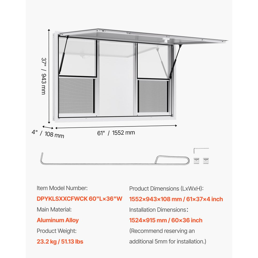 VEVOR 152x92 cm Concession Stand Serving Window Food Truck Service Awning