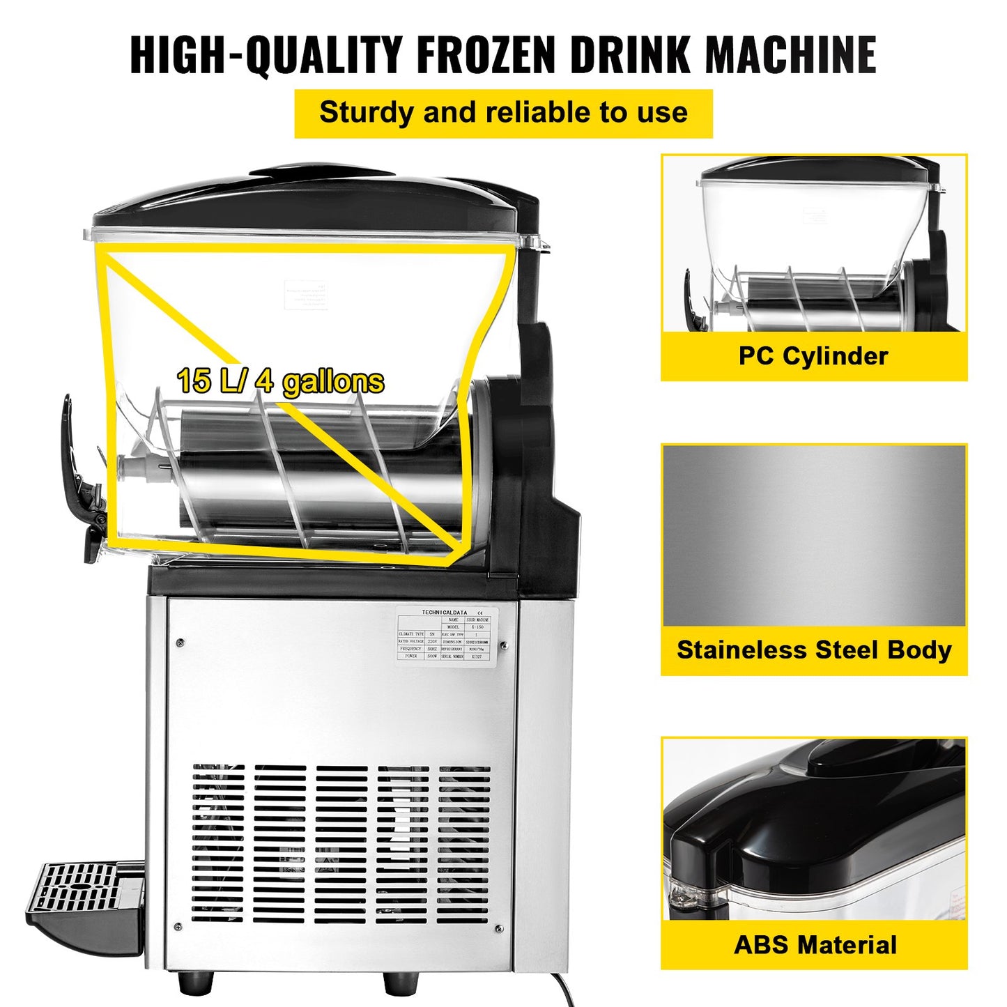 VEVOR Slush Frozen Drink Machine, 15L Tank Commercial Margarita Machine, 500W Stainless