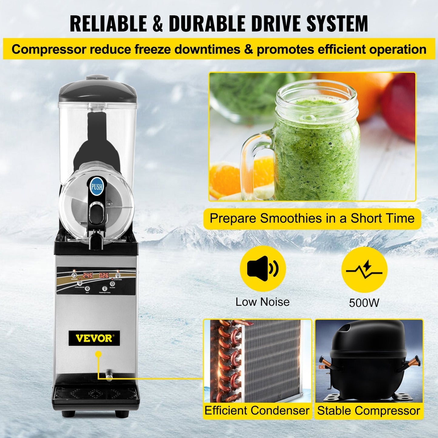 Commercial 15L Margarita Slush Machine, 500W Stainless Steel, 33 kg, 220V