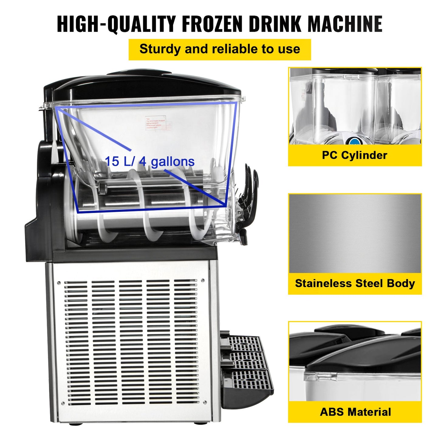 VEVOR Slush Frozen Drink Machine, 3x15L Tank Commercial Margarita Machine, 800W