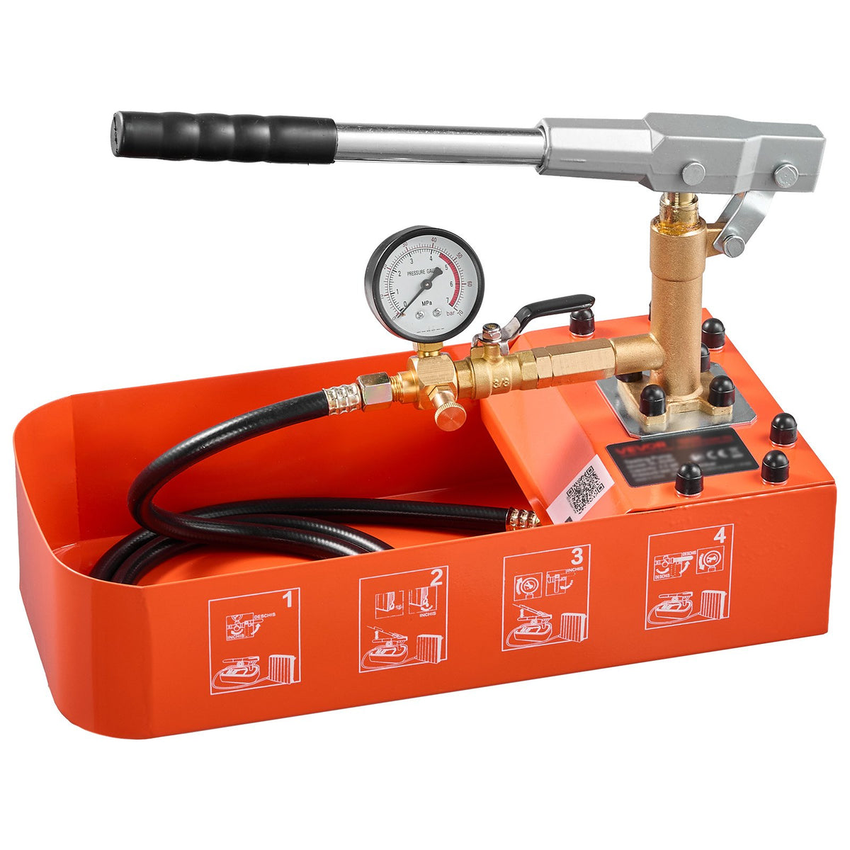 Hydrostatic Test Pump 7.57 L Hydraulic Manual Water Pressure Tester, Single Valve Hydrostatic Water Pipe Leakage Pressure Test Pump Kit with Gauge & Tank, 0-50 Bar Range, for Pipeline Heating
