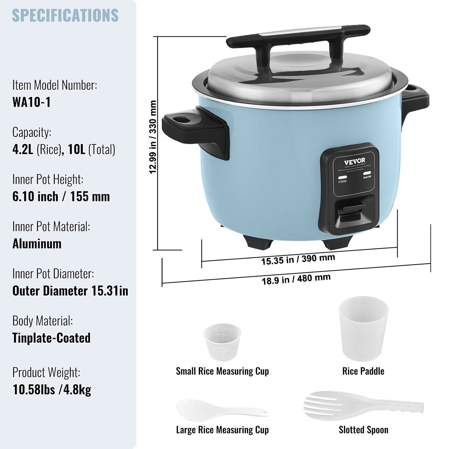 Commercial Rice Cooker 10L, Non-Stick, 24H Warm, 4.8 kg, Multi-Functional Design