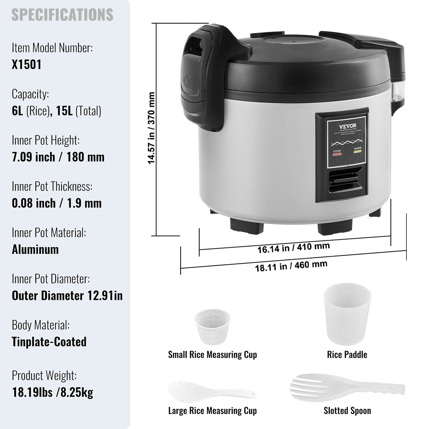 Commercial 70-Cup Rice Cooker, 15L Capacity, 12-Hour Keep Warm Function