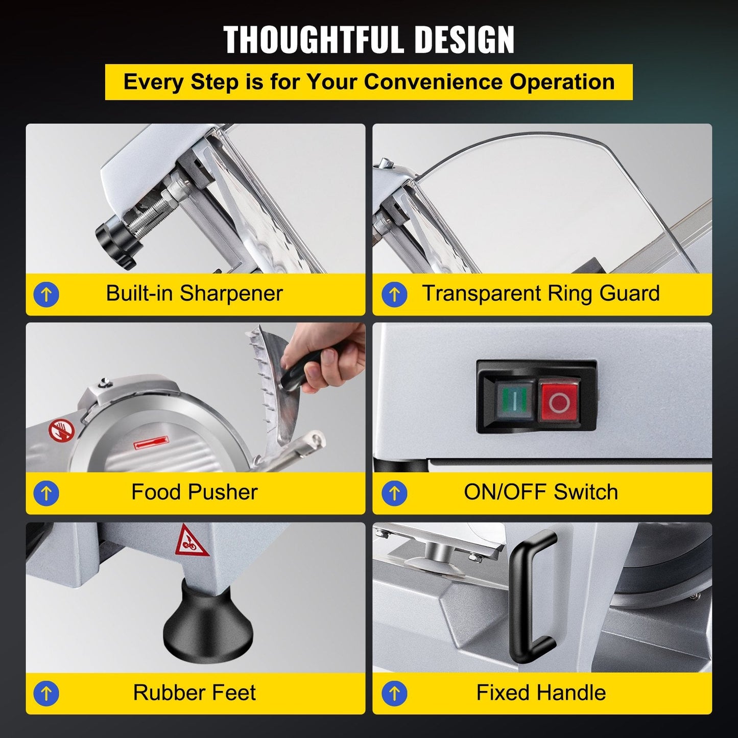 240W Electric Meat Slicer with 0-12mm Adjustable Thickness, Carbon Steel Blade