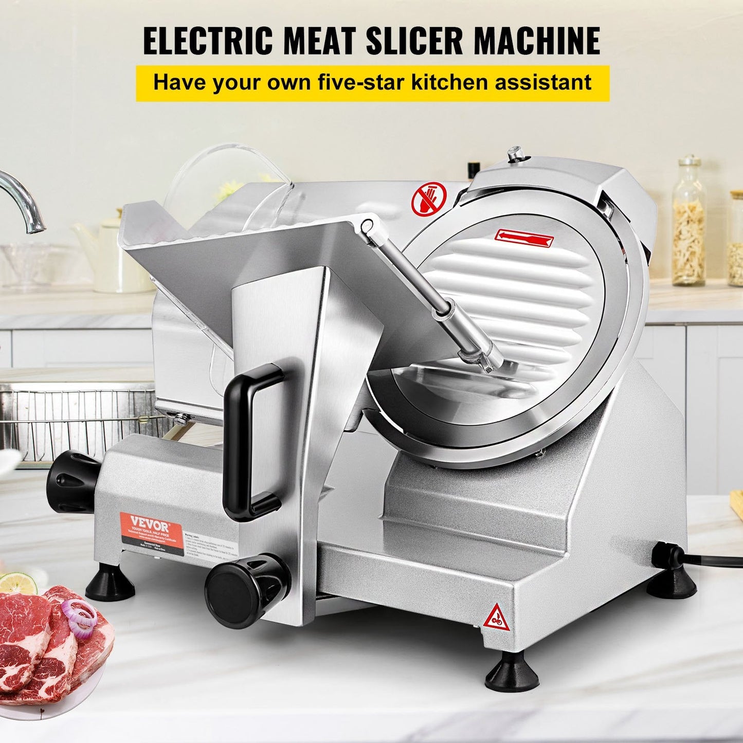 Electric Meat Slicer, 200W, 350-400RPM with 0-12mm Adjustable Thickness Blade