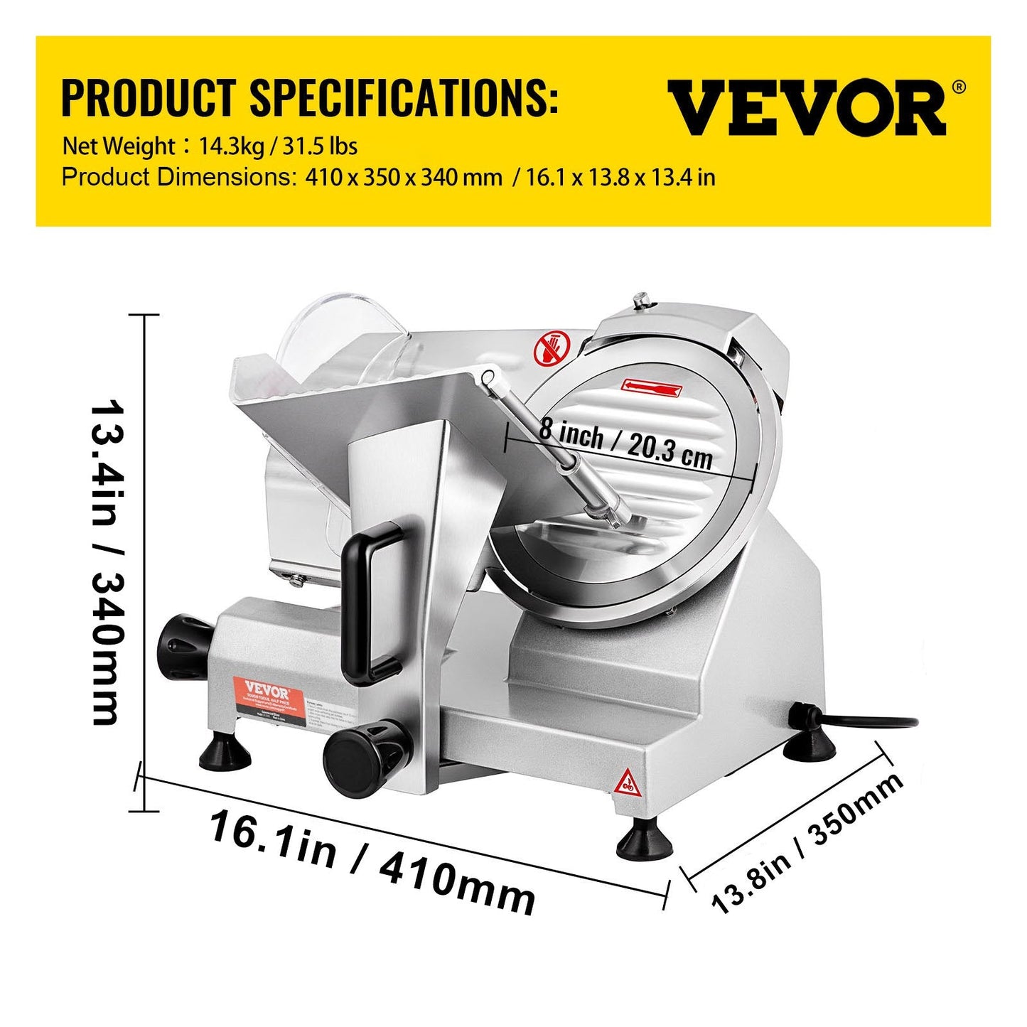 Electric Meat Slicer, 200W, 350-400RPM with 0-12mm Adjustable Thickness Blade