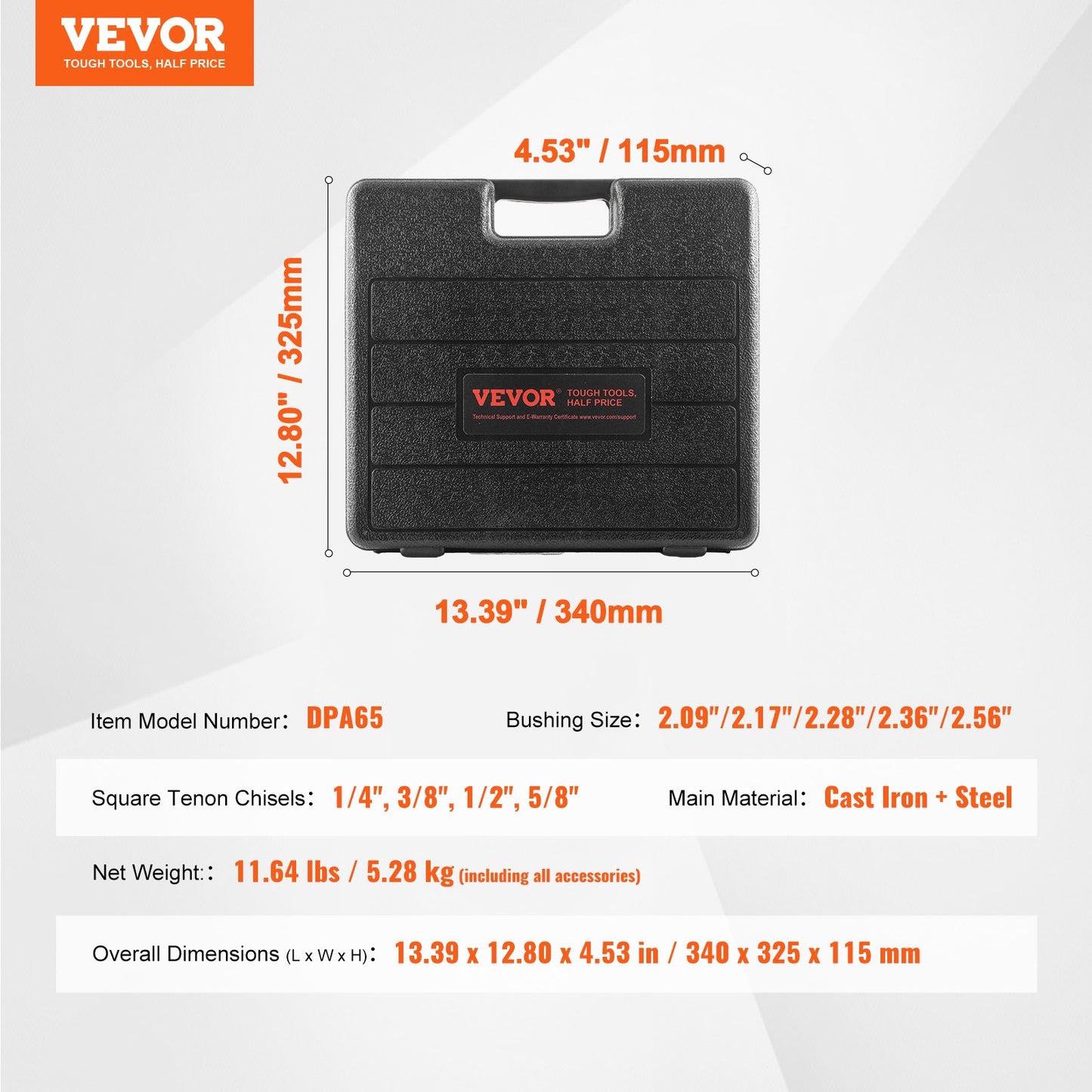VEVOR Mortising Attachment for Drill Press, 4 Model Drills Square Hole Chisel Set,