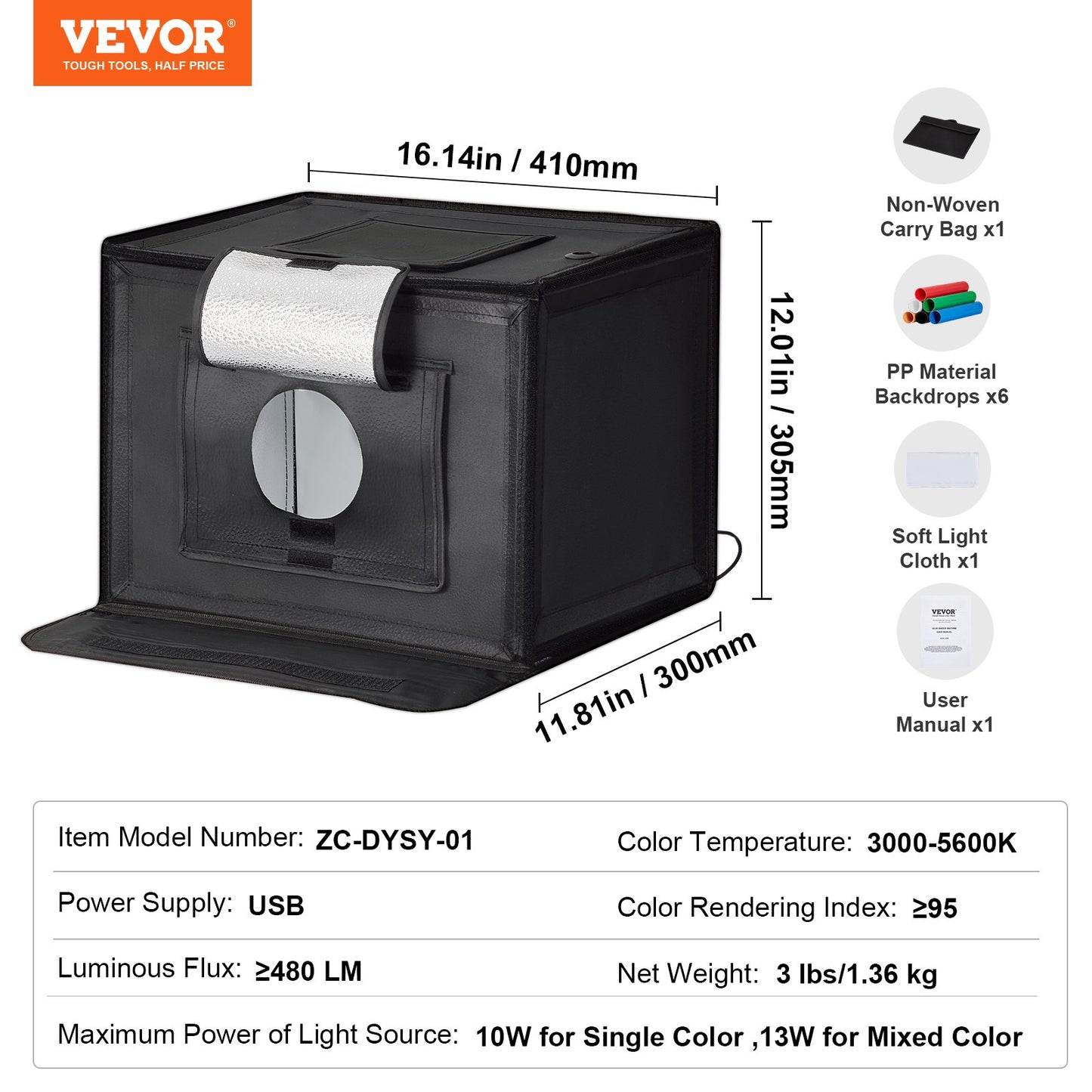 VEVOR Photo Studio Light Box 3000-5600K Adjustable 3 Color Temperatures