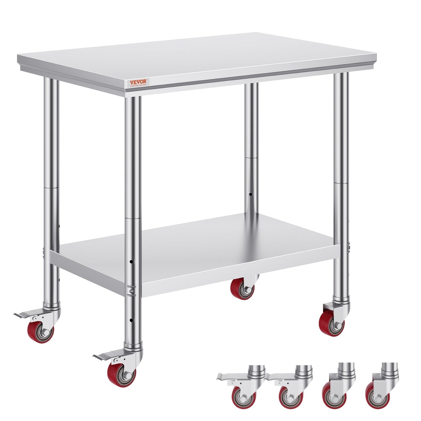 Stainless Steel Work Table with Wheels, 0.9x0.6m, Adjustable Height, 318kg Capacity