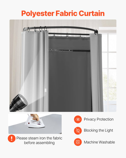 Fitting Room, Dressing Room with Thick Polyester Curtains, Privacy Space with Shading Curtain and a Hook, for Boutique, Mall, Tailor's Store & Outdoor 100 x 95 x 200 cm (Black and Gray-White)