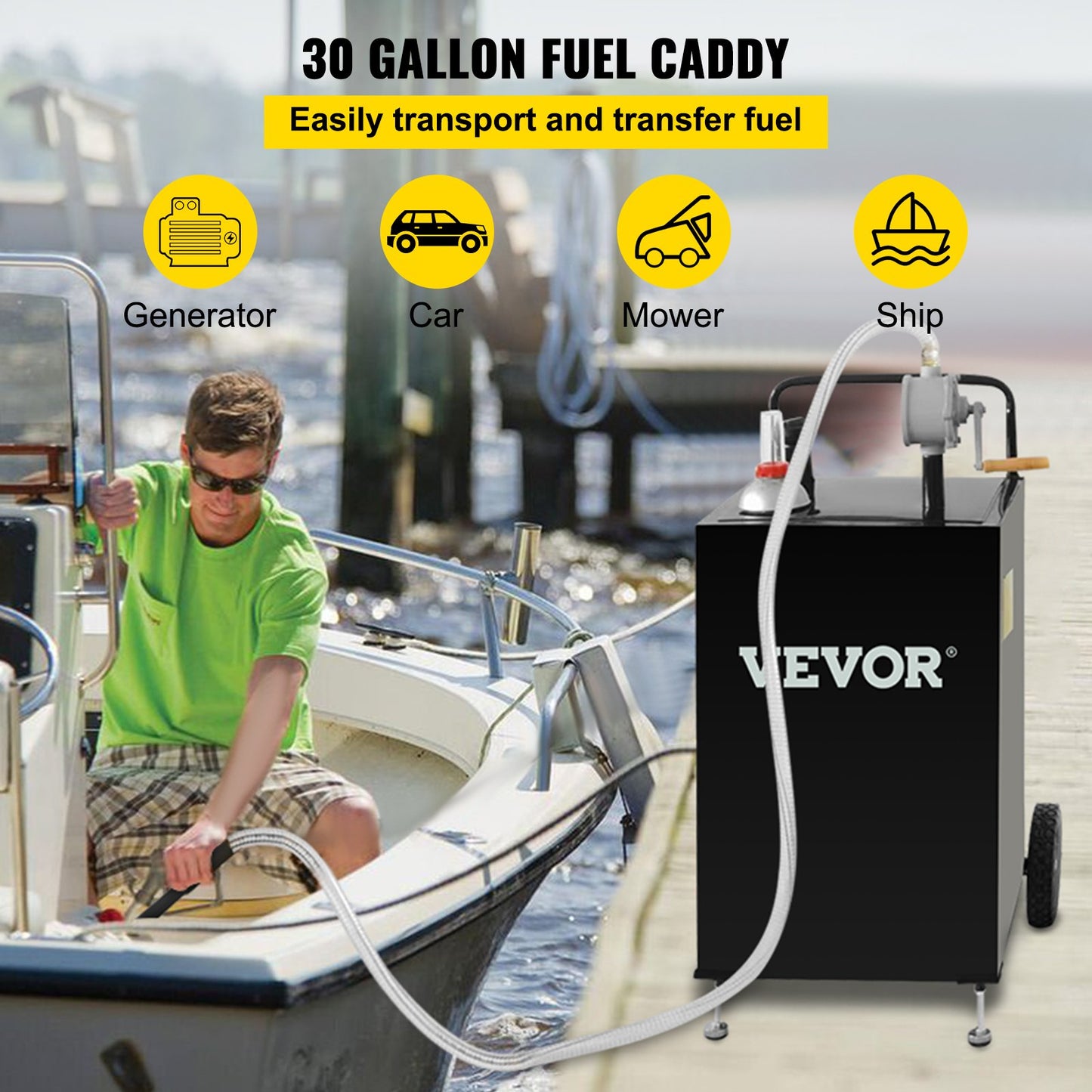 VEVOR 114L Gas Caddy, Fuel Storage Tank with Wheels, Portable Fuel Caddy with Manuel