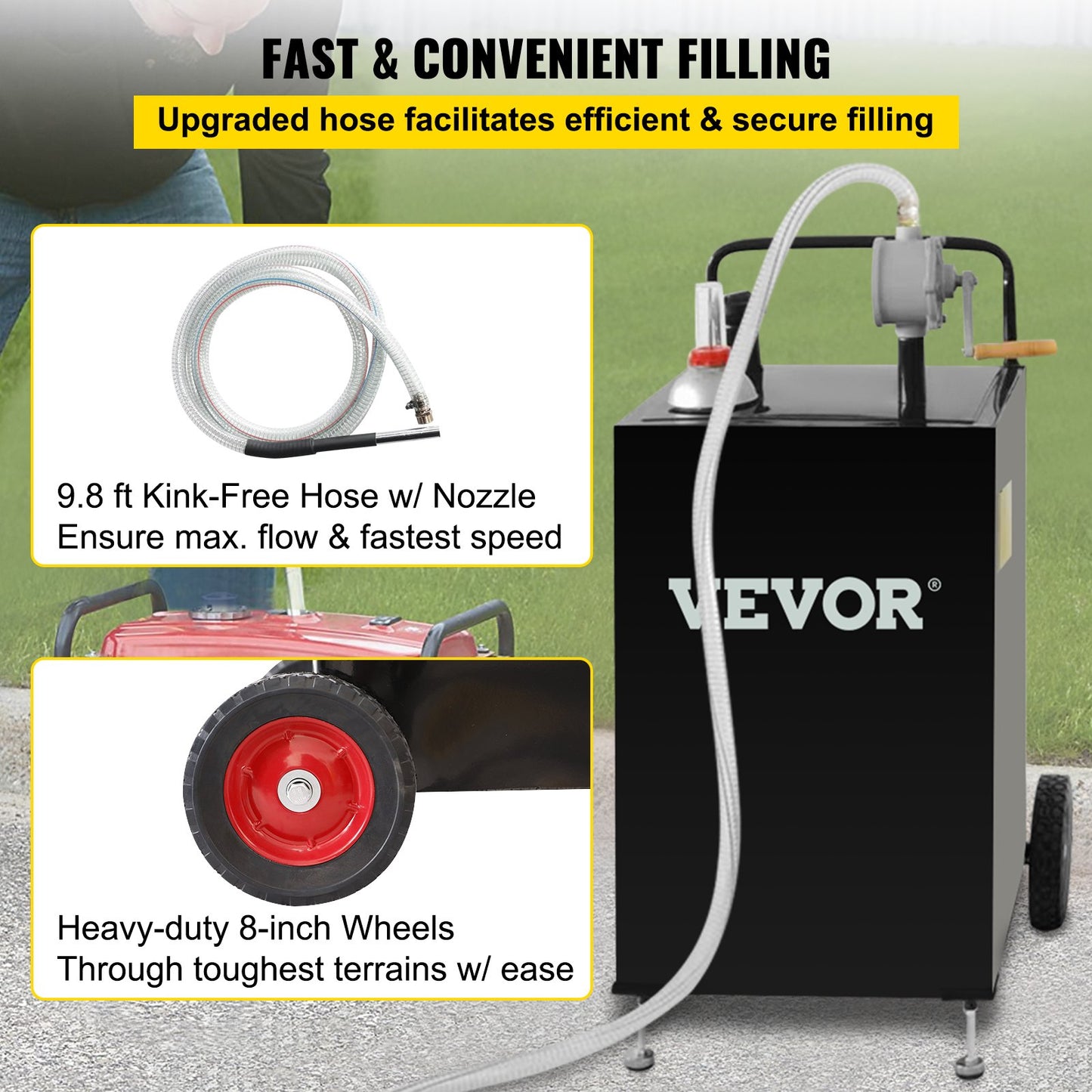 VEVOR 114L Gas Caddy, Fuel Storage Tank with Wheels, Portable Fuel Caddy with Manuel