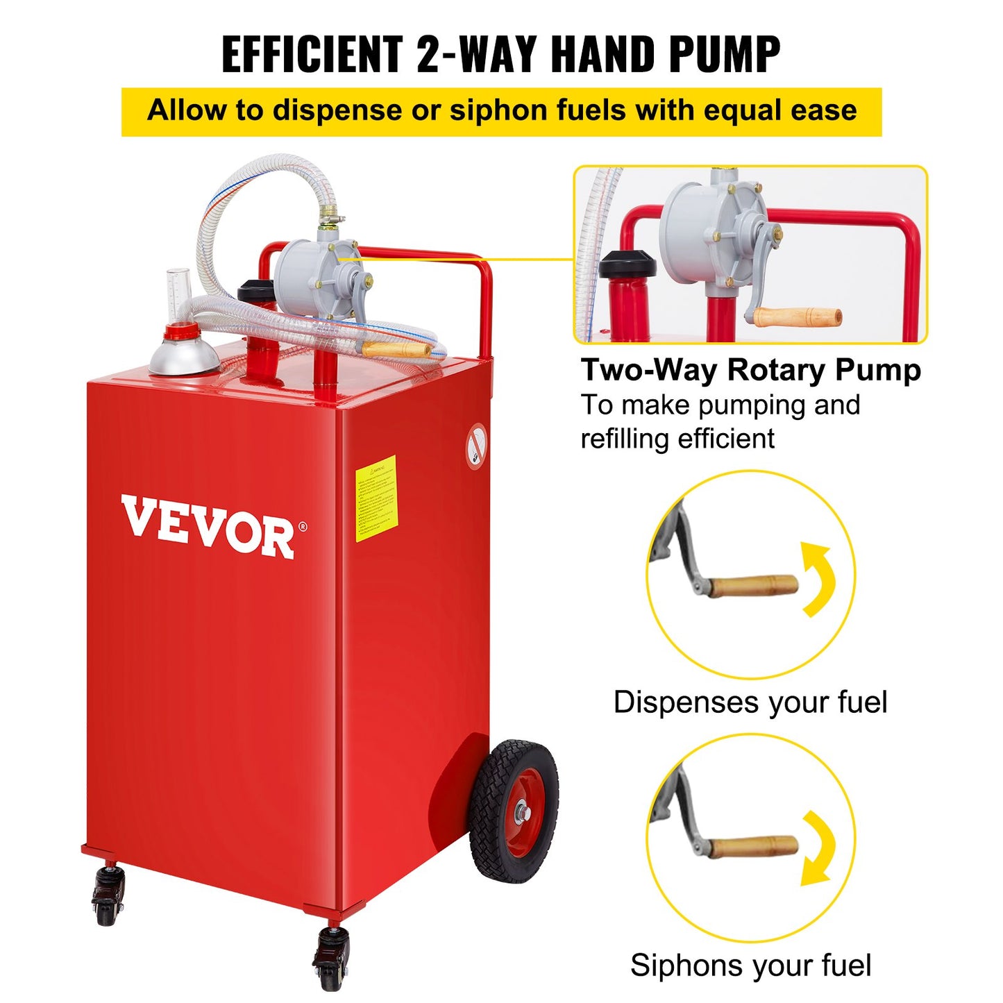 VEVOR Fuel Caddy, 132L, Gas Storage Tank on 4 Wheels, with Manuel Transfer Pump,