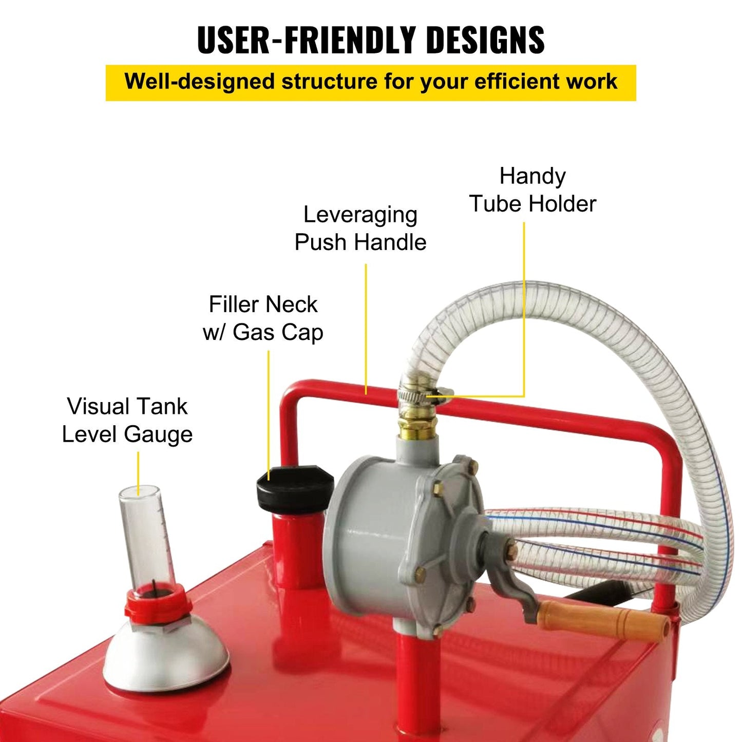 132L Fuel Storage Tank with Manual Pump, 4-Wheel Portable Gas Caddy, Red