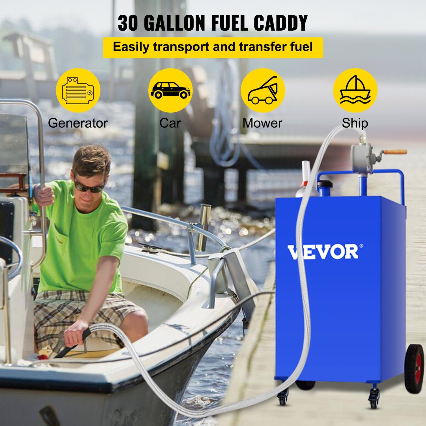 VEVOR 114L Fuel Caddy, Gas Storage Tank & 4 Wheels, with Manuel Transfer Pump, Gasoline