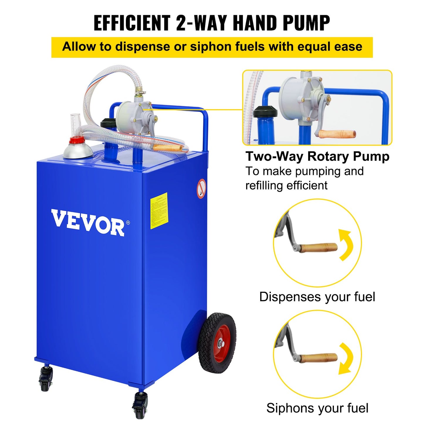VEVOR 114L Fuel Caddy, Gas Storage Tank & 4 Wheels, with Manuel Transfer Pump, Gasoline