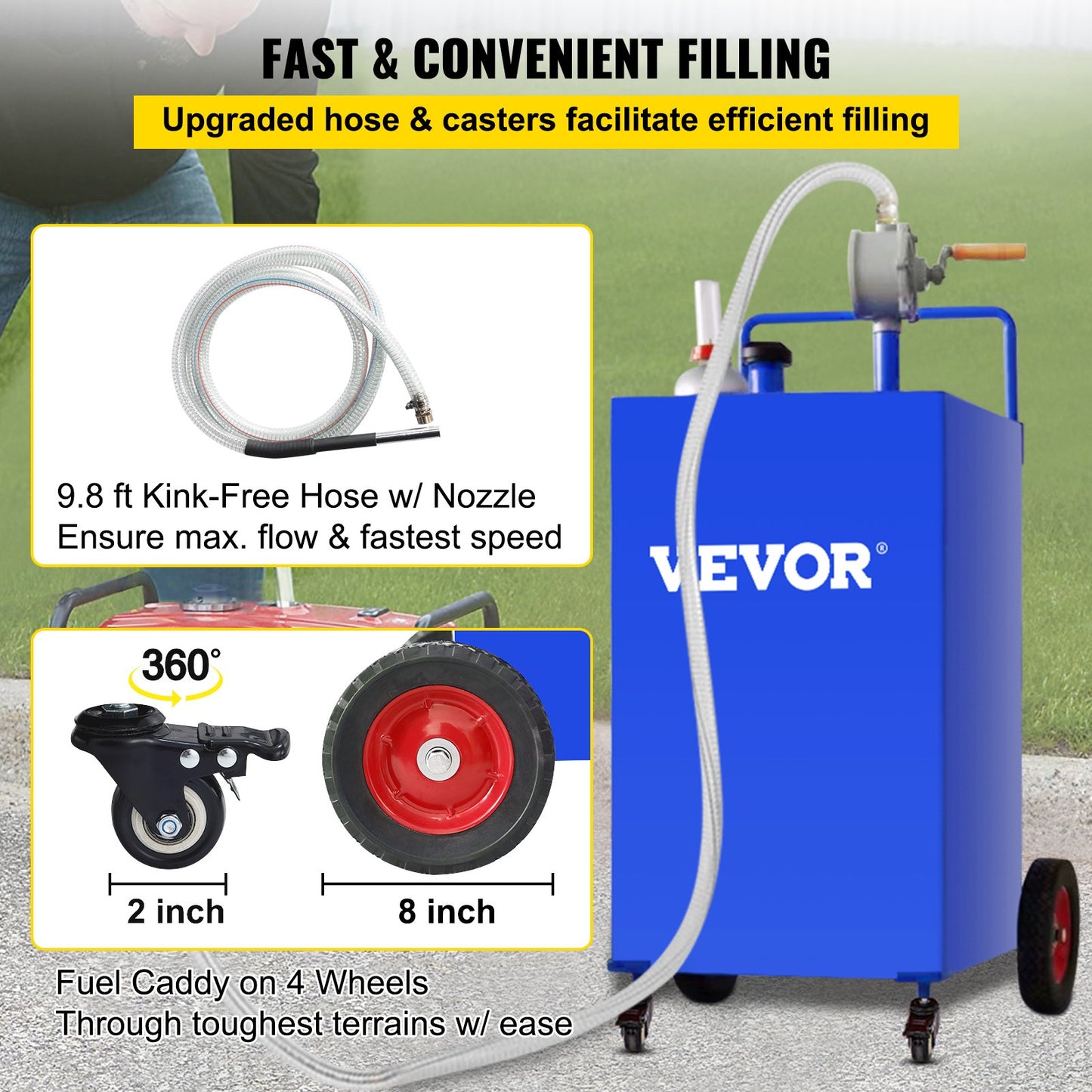VEVOR 114L Fuel Caddy, Gas Storage Tank & 4 Wheels, with Manuel Transfer Pump, Gasoline