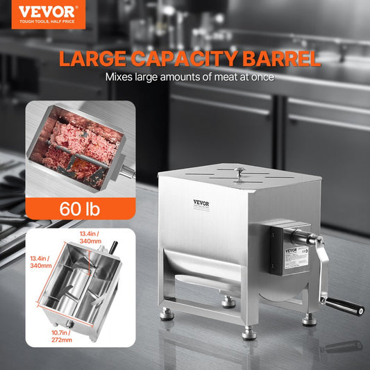VEVOR Manual Meat Mixer 60L Fixed Tank Mixing Max 60LB for Meat Sausage Mixer