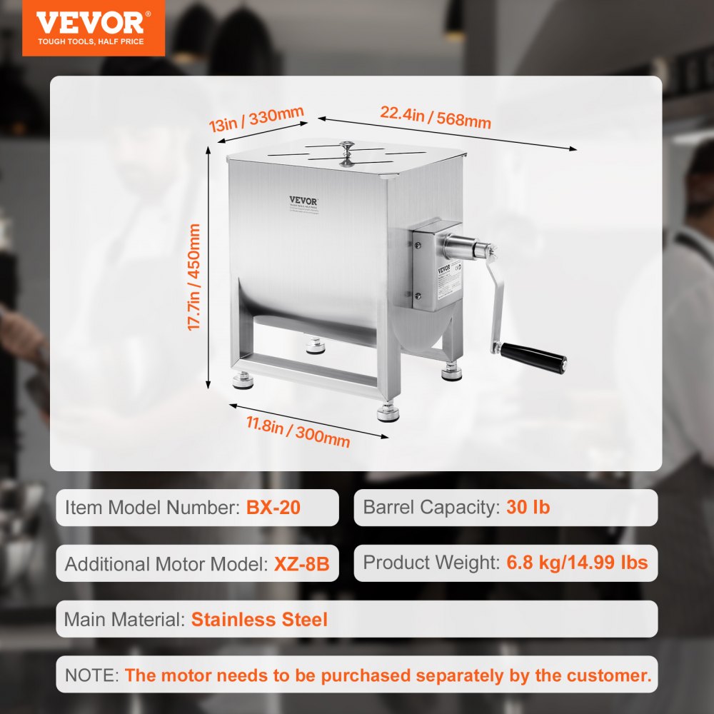 VEVOR Manual Meat Mixer 30L Fixed Tank Mixing Max 30LB for Meat Sausage Mixer