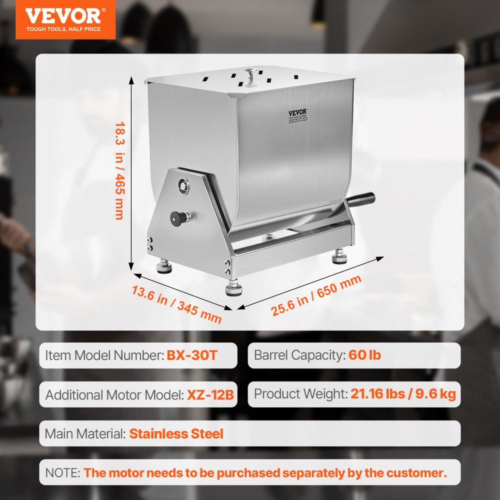 VEVOR Manual Meat Mixer 60L Tilt Tank Mixing Max 60LB for Meat Sausage Mixer